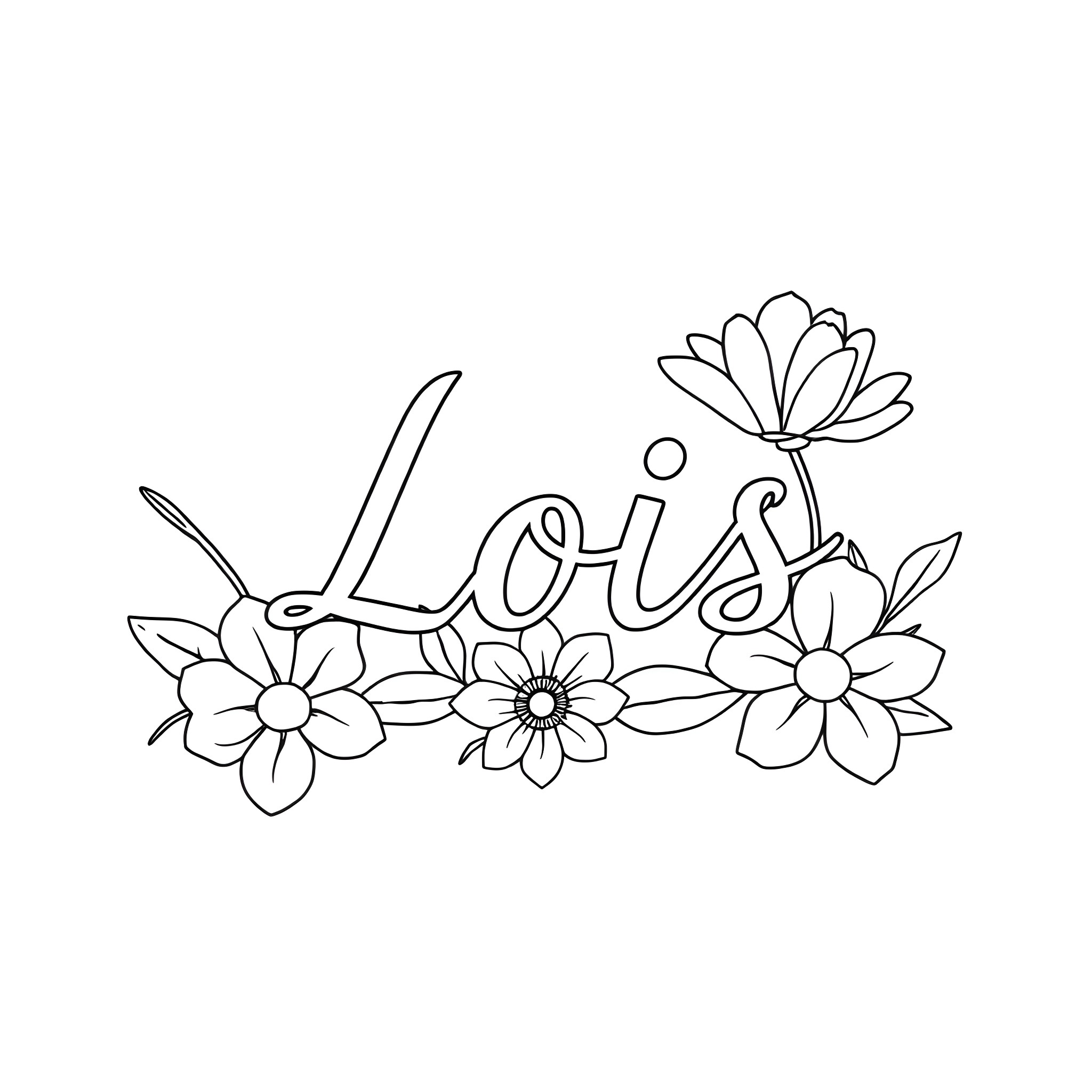 Lois' Floral Delight Coloring Page (free black-and-white line drawing printable PDF for all, from beginners to advanced learners, including children, teens, adults, and seniors)
