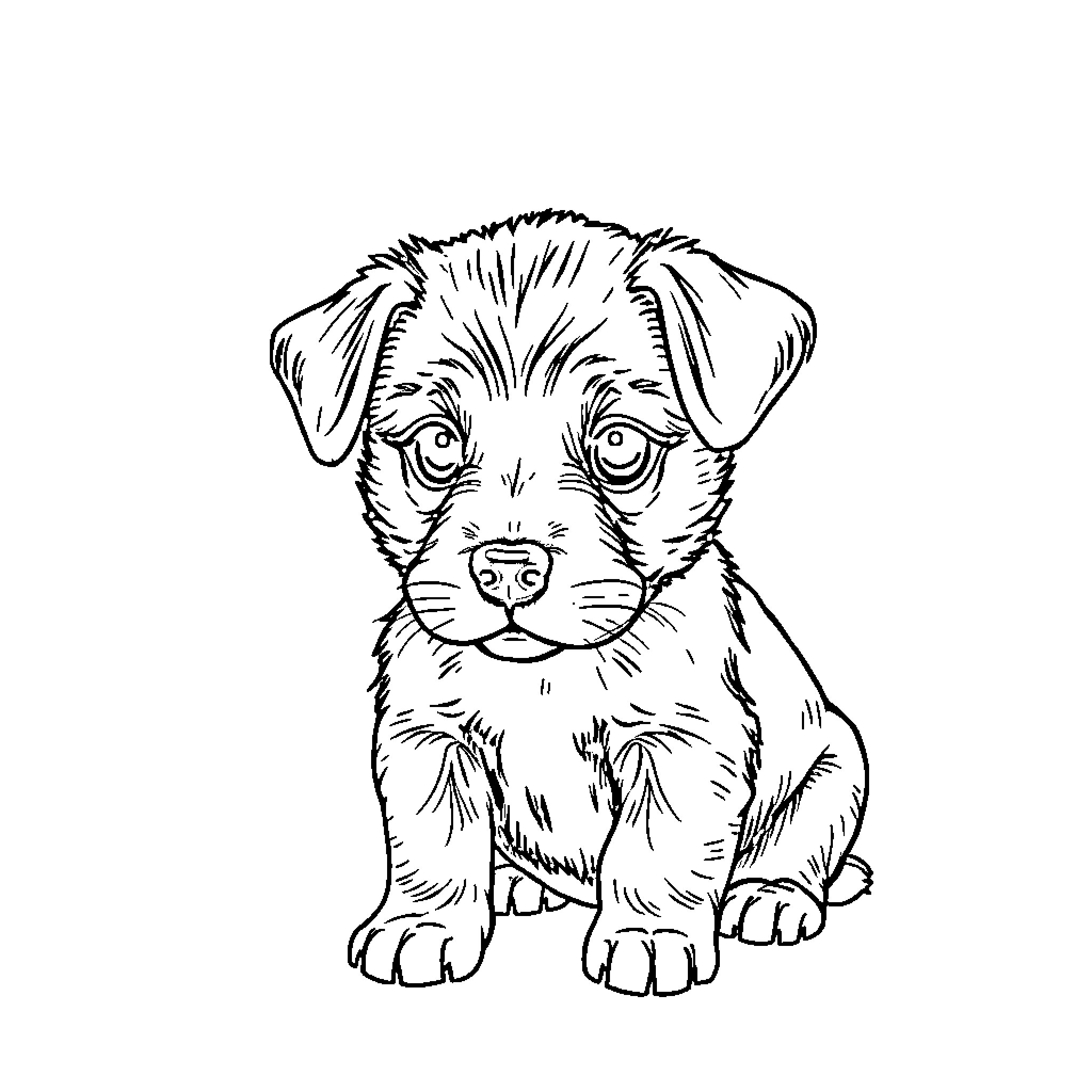 Tan Puppy Peeking Curiously Coloring Page (free black-and-white line drawing printable PDF for all, from beginners to advanced learners, including children, teens, adults, and seniors)