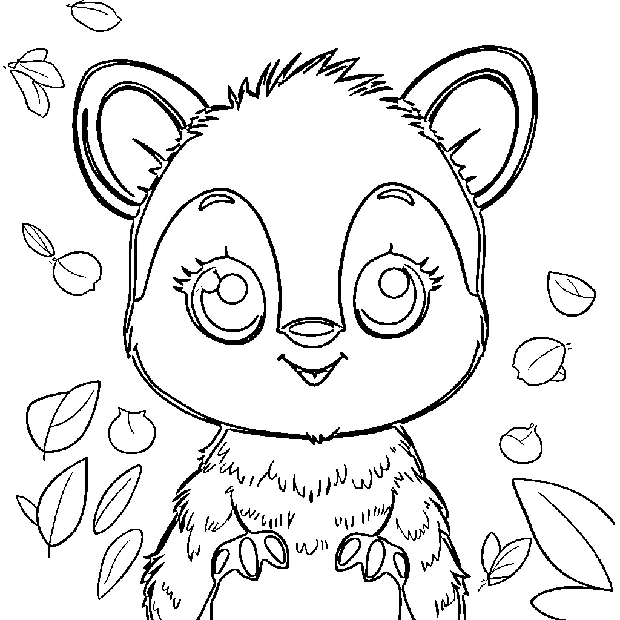 Bibou's Playful Encounter in Nature Coloring Page (free black-and-white line drawing printable PDF for all, from beginners to advanced learners, including children, teens, adults, and seniors)