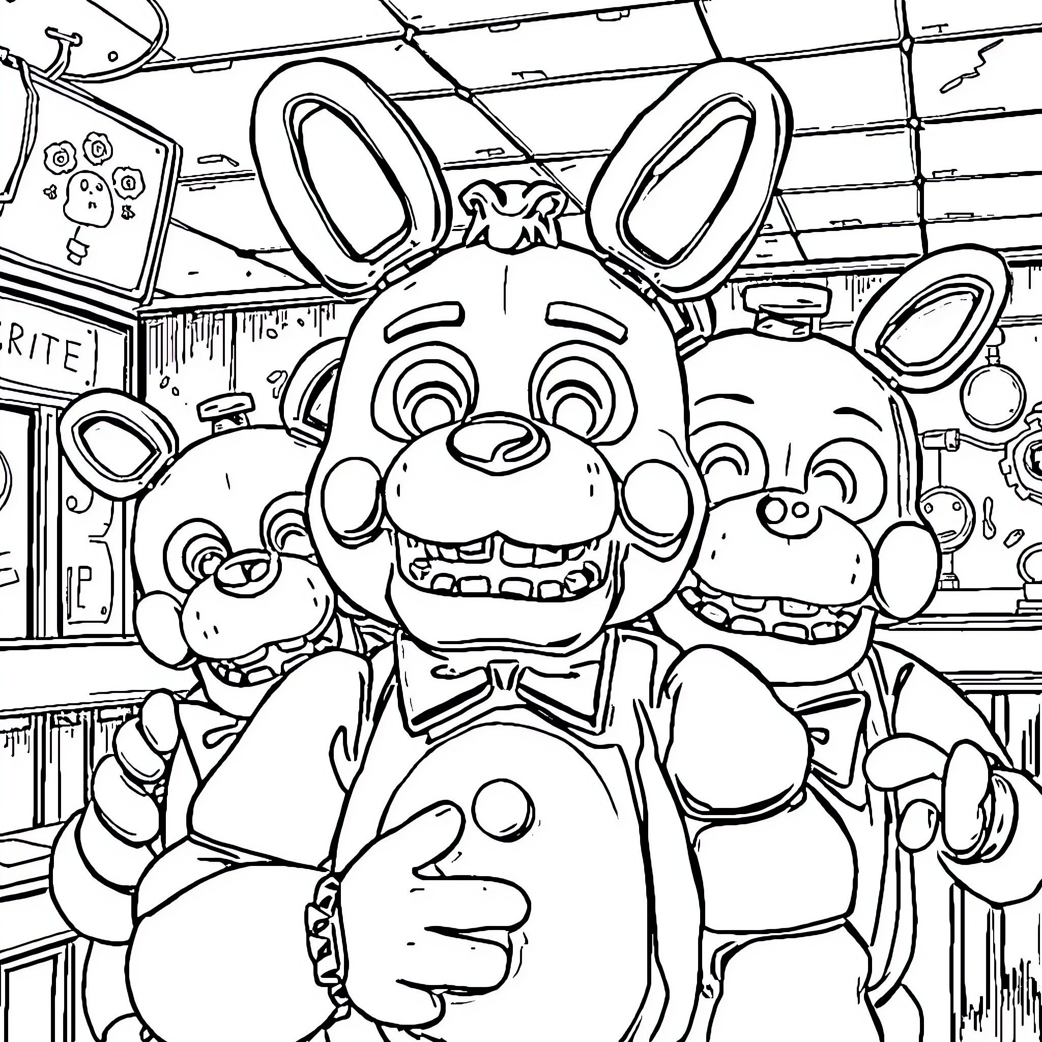 Mimic Animated Characters in Playful Poses Coloring Page (free black-and-white line drawing printable PDF for all, from beginners to advanced learners, including children, teens, adults, and seniors)