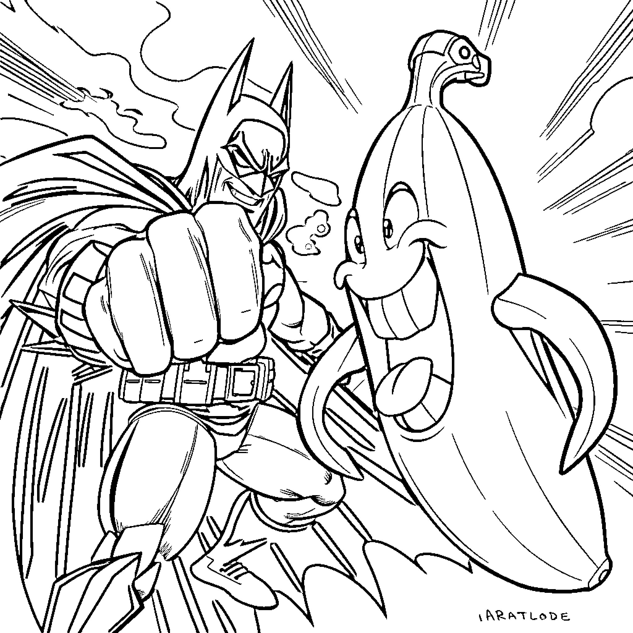Batman confronting a quirky villain in an intense standoff Coloring Page (free black-and-white line drawing printable PDF for all, from beginners to advanced learners, including children, teens, adults, and seniors)