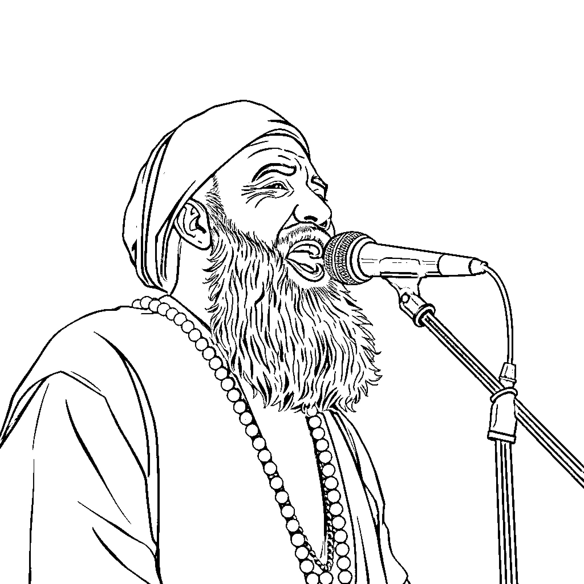 Rumi reciting poetry with passion and devotion Coloring Page (free black-and-white line drawing printable PDF for all, from beginners to advanced learners, including children, teens, adults, and seniors)