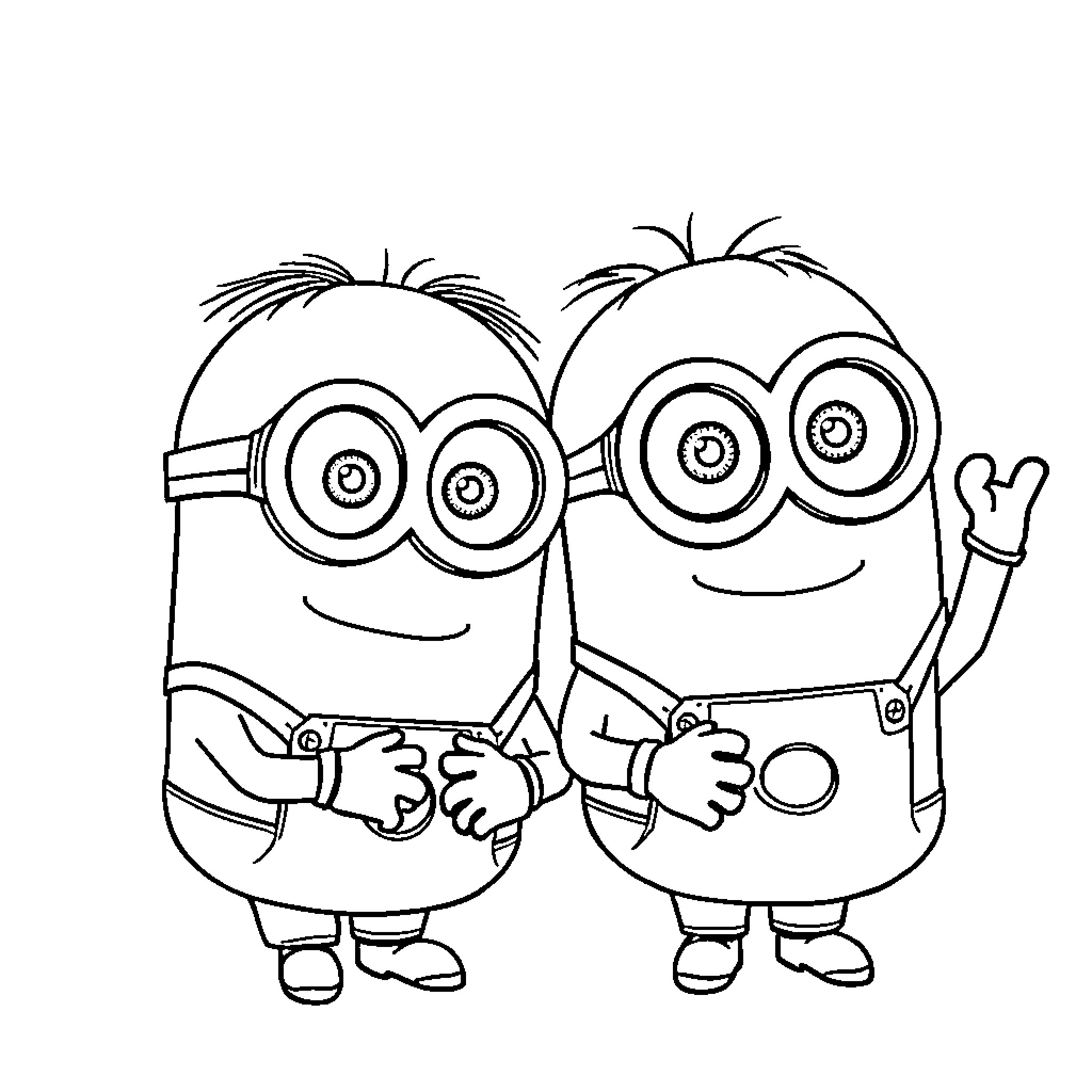 Minions Posing and Making Silly Faces Coloring Page (free black-and-white line drawing printable PDF for all, from beginners to advanced learners, including children, teens, adults, and seniors)