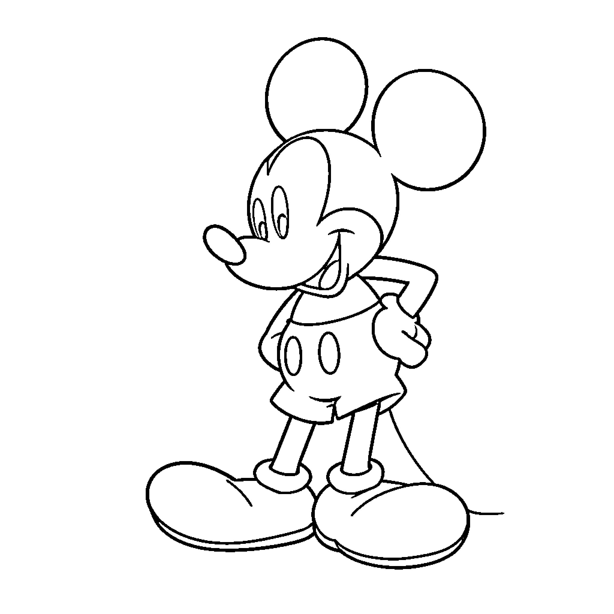 Mickey Mouse in classic cartoon style Coloring Page (free black-and-white line drawing printable PDF for all, from beginners to advanced learners, including children, teens, adults, and seniors)