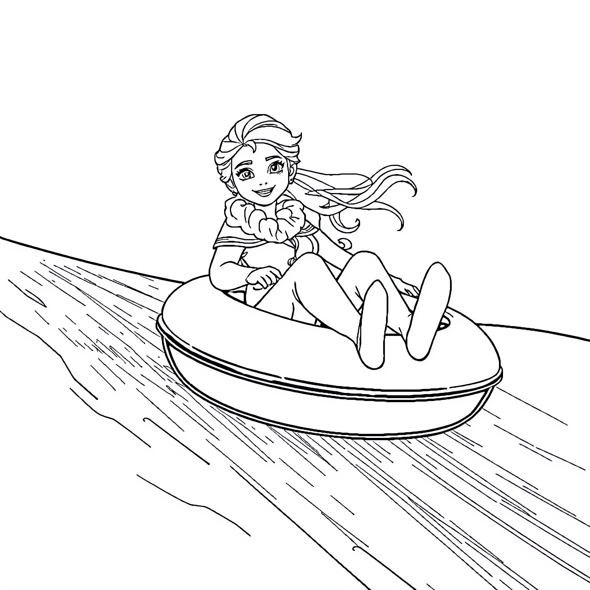 Elsa enjoying a fun ride on a boat Coloring Page (free black-and-white line drawing printable PDF for all, from beginners to advanced learners, including children, teens, adults, and seniors)
