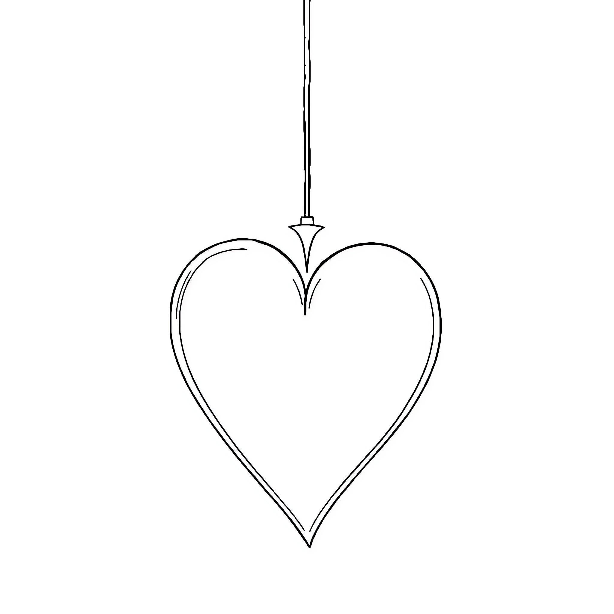 Heart-shaped ornament hanging Coloring Page (free black-and-white line drawing printable PDF for all, from beginners to advanced learners, including children, teens, adults, and seniors)
