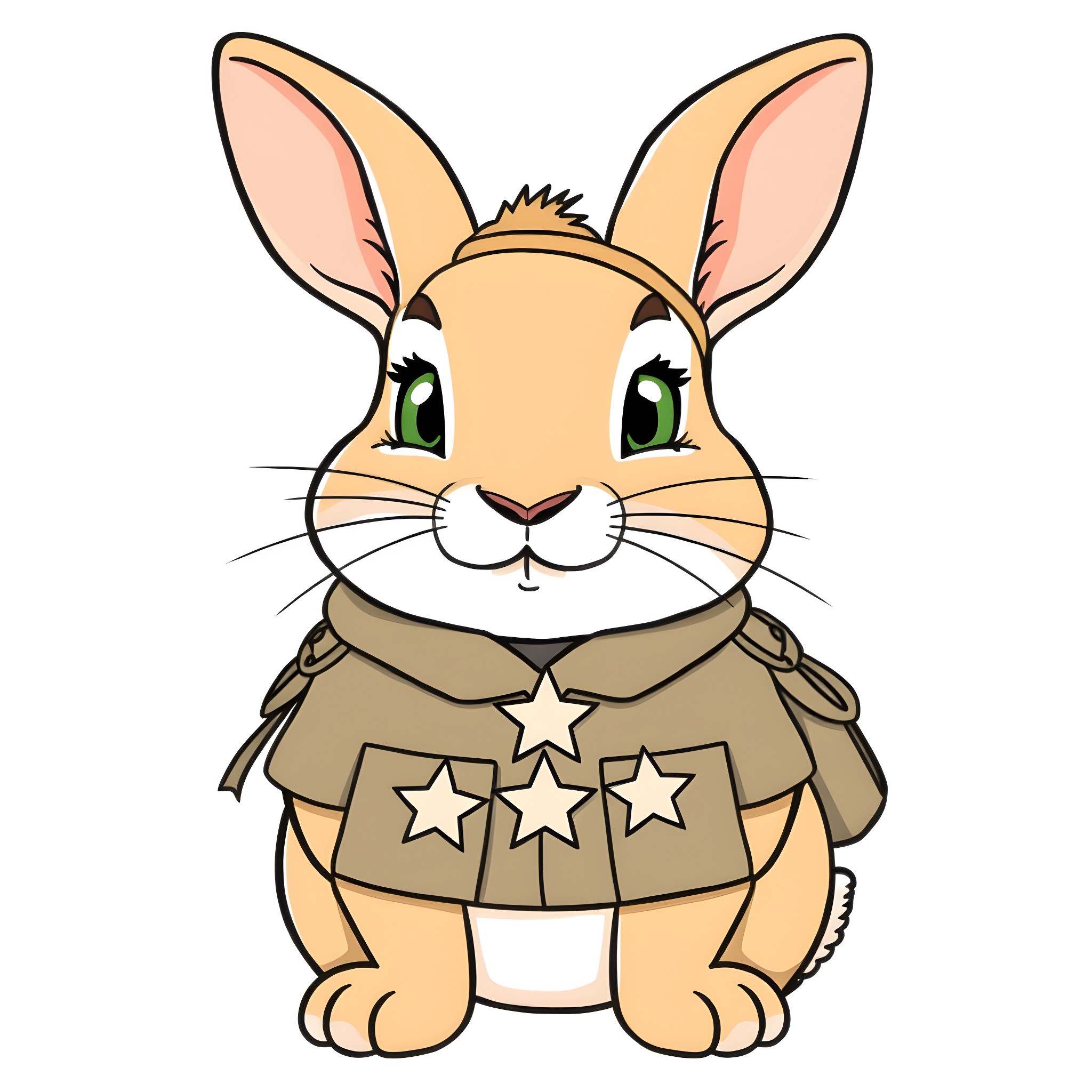 Rabbit in military-style uniform Coloring Page (free black-and-white line drawing printable PDF for all, from beginners to advanced learners, including children, teens, adults, and seniors)