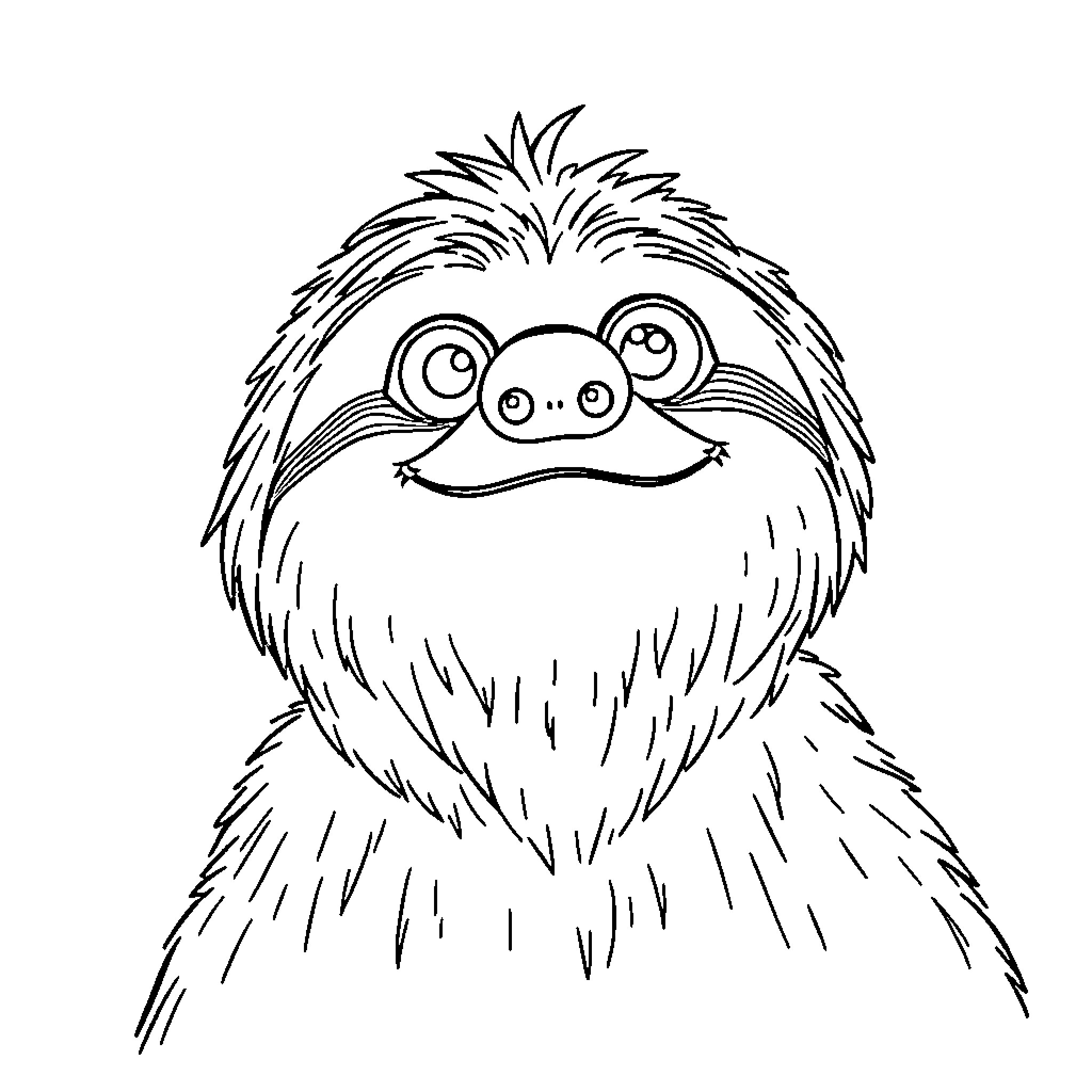 Sloth with a funny expression Coloring Page (free black-and-white line drawing printable PDF for all, from beginners to advanced learners, including children, teens, adults, and seniors)