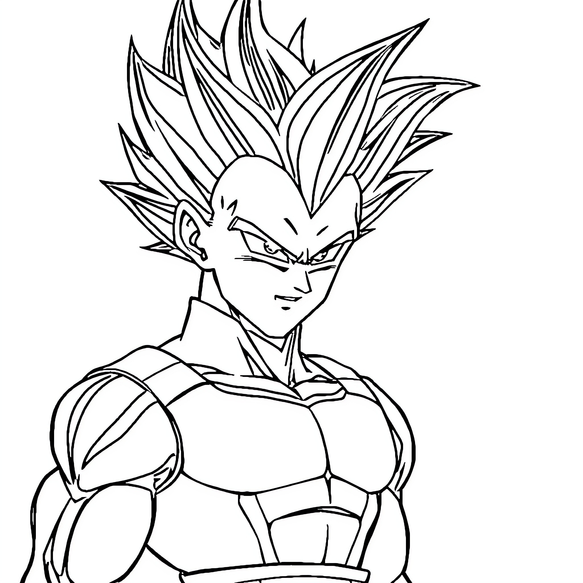 Vegeta's Intense Battle Stance Coloring Page (free black-and-white line drawing printable PDF for all, from beginners to advanced learners, including children, teens, adults, and seniors)