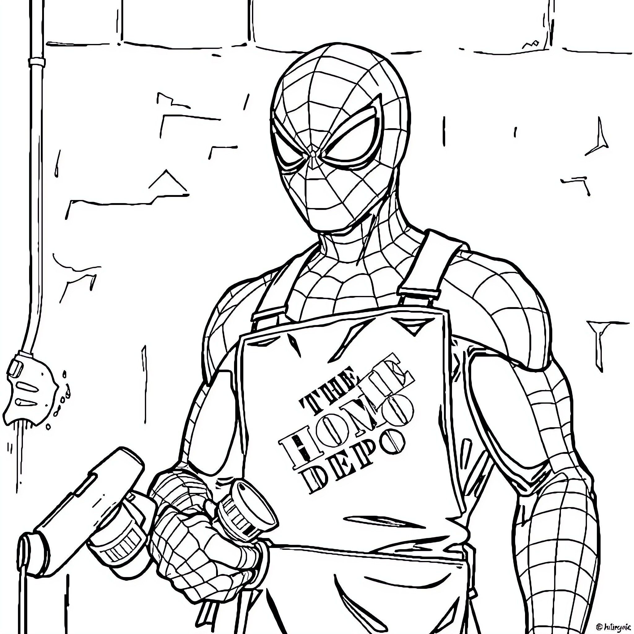Spider-Man Carrying the Iron Depot Box Coloring Page (free black-and-white line drawing printable PDF for all, from beginners to advanced learners, including children, teens, adults, and seniors)