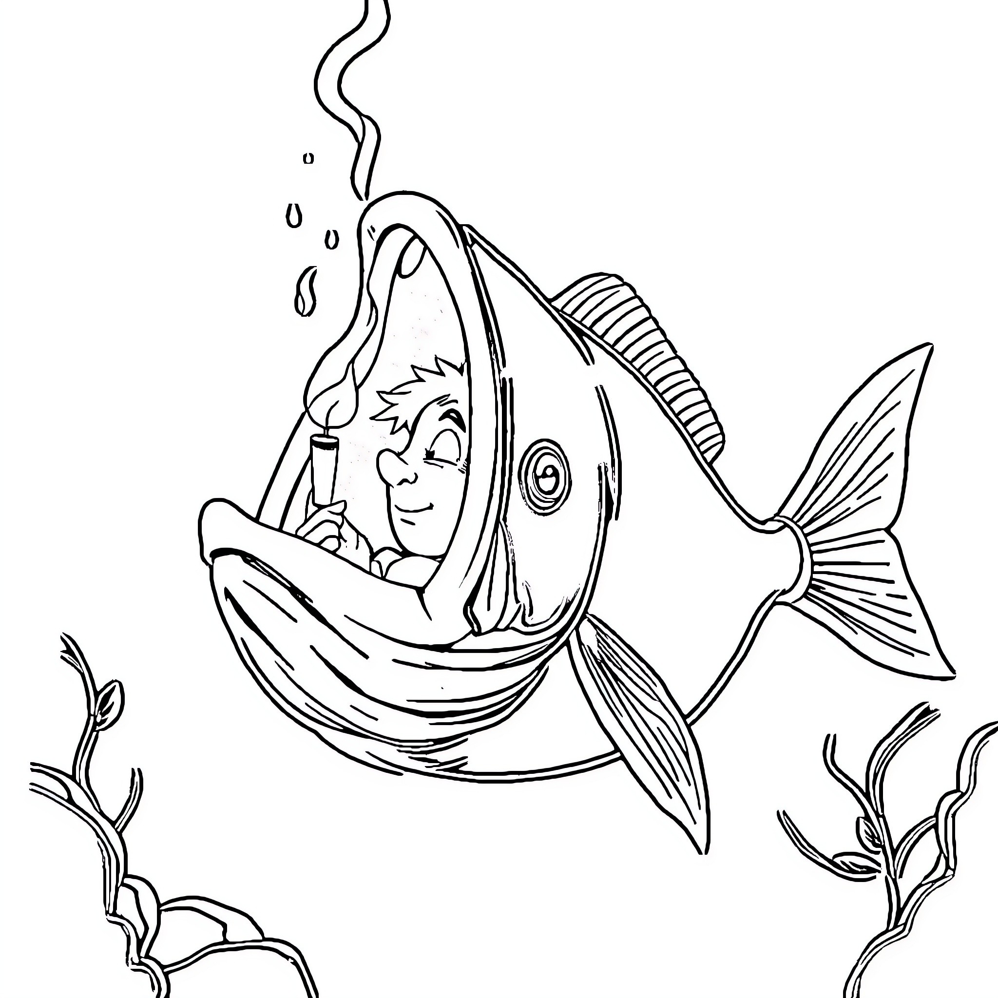 Jonas exploring the wonders of the underwater world Coloring Page (free black-and-white line drawing printable PDF for all, from beginners to advanced learners, including children, teens, adults, and seniors)