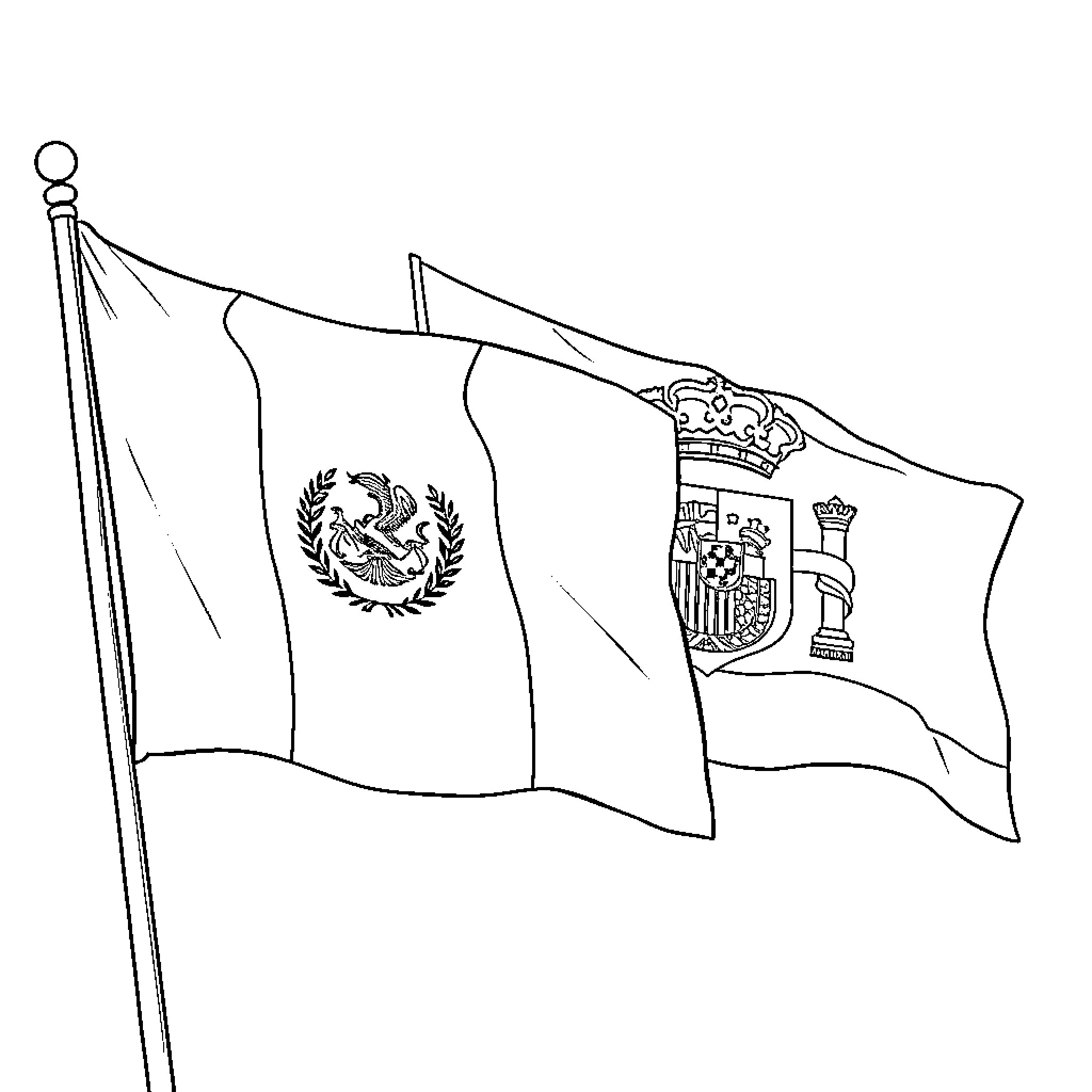 Flag depicting emblem and waving in wind Coloring Page (free black-and-white line drawing printable PDF for all, from beginners to advanced learners, including children, teens, adults, and seniors)