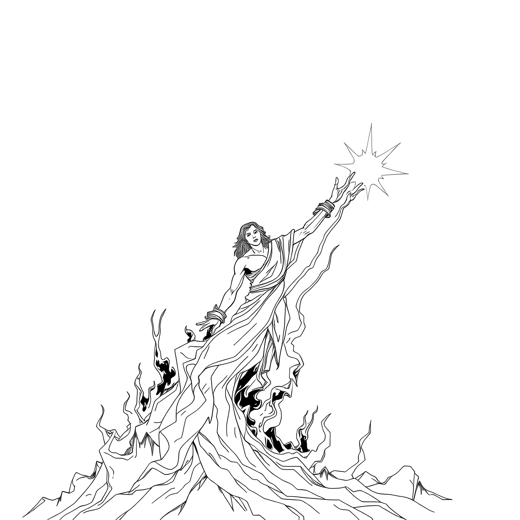 Raziel summoning arcane power from the depths Coloring Page (free black-and-white line drawing printable PDF for all, from beginners to advanced learners, including children, teens, adults, and seniors)