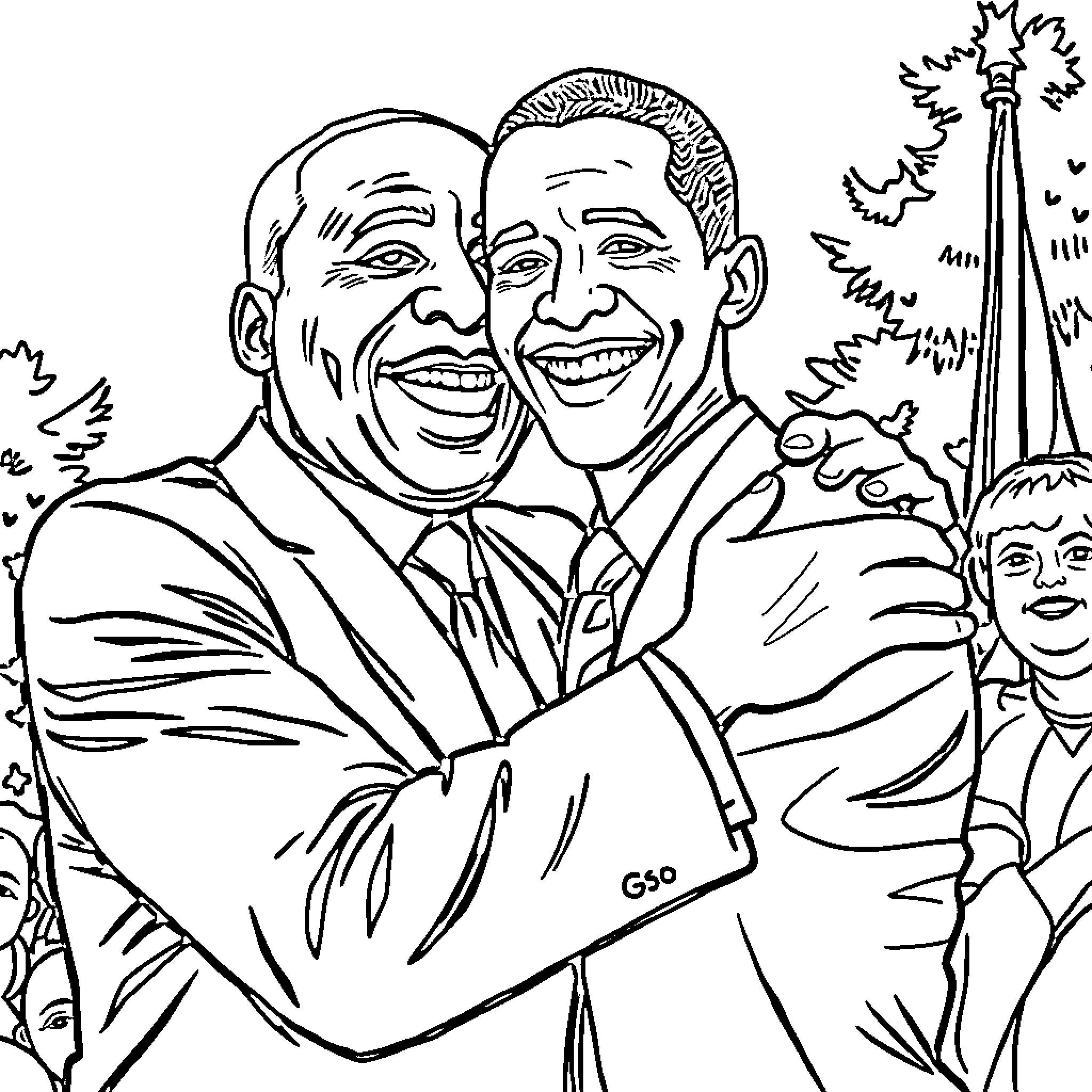 Martin Luther King Jr. and community leaders celebrating together Coloring Page (free black-and-white line drawing printable PDF for all, from beginners to advanced learners, including children, teens, adults, and seniors)