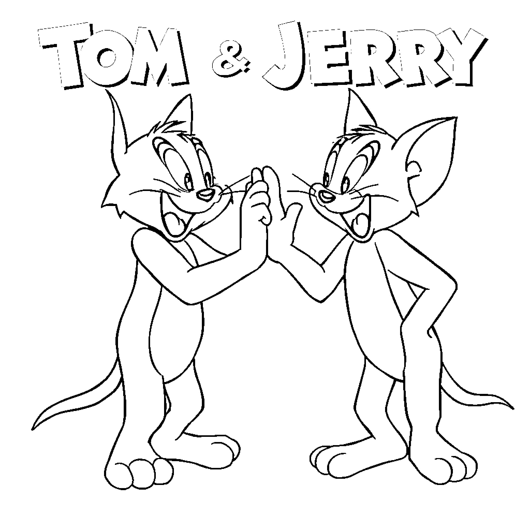 Tom and Jerry in a playful standoff Coloring Page (free black-and-white line drawing printable PDF for all, from beginners to advanced learners, including children, teens, adults, and seniors)