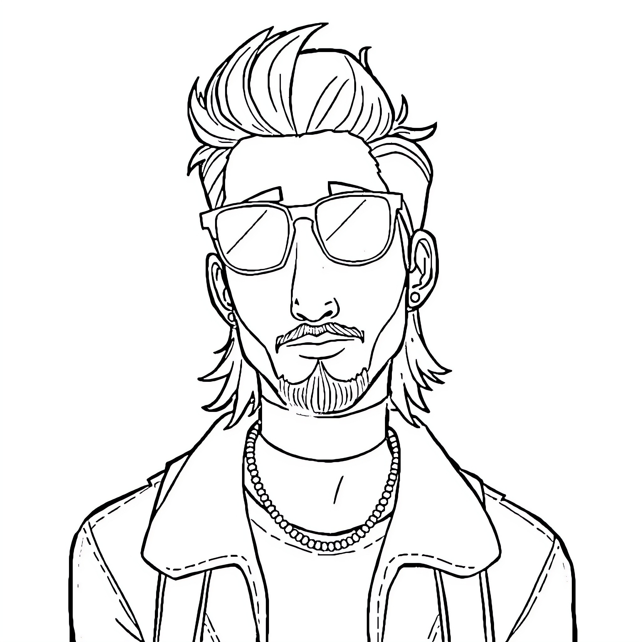 Pedro Pascal as a stylized portrait Coloring Page (free black-and-white line drawing printable PDF for all, from beginners to advanced learners, including children, teens, adults, and seniors)