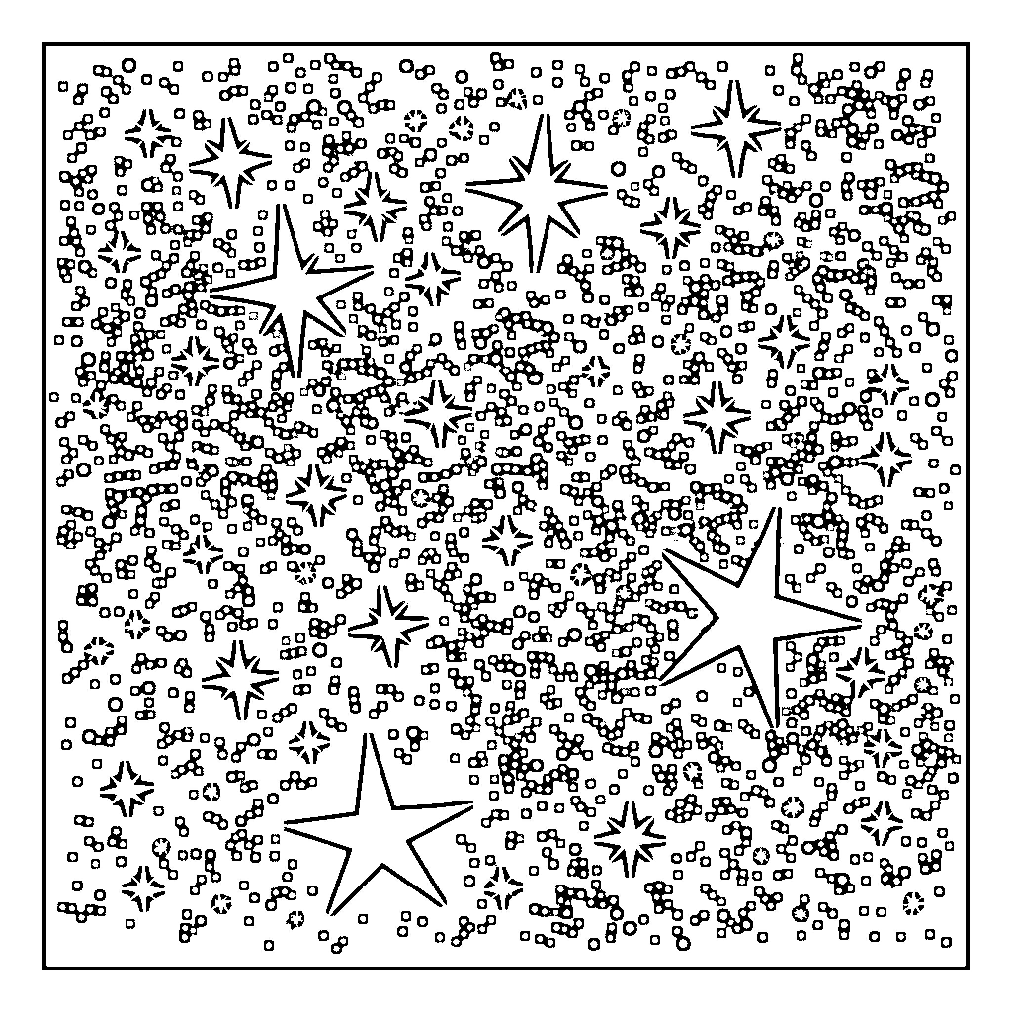 Star-filled Night Sky Coloring Page (free black-and-white line drawing printable PDF for all, from beginners to advanced learners, including children, teens, adults, and seniors)