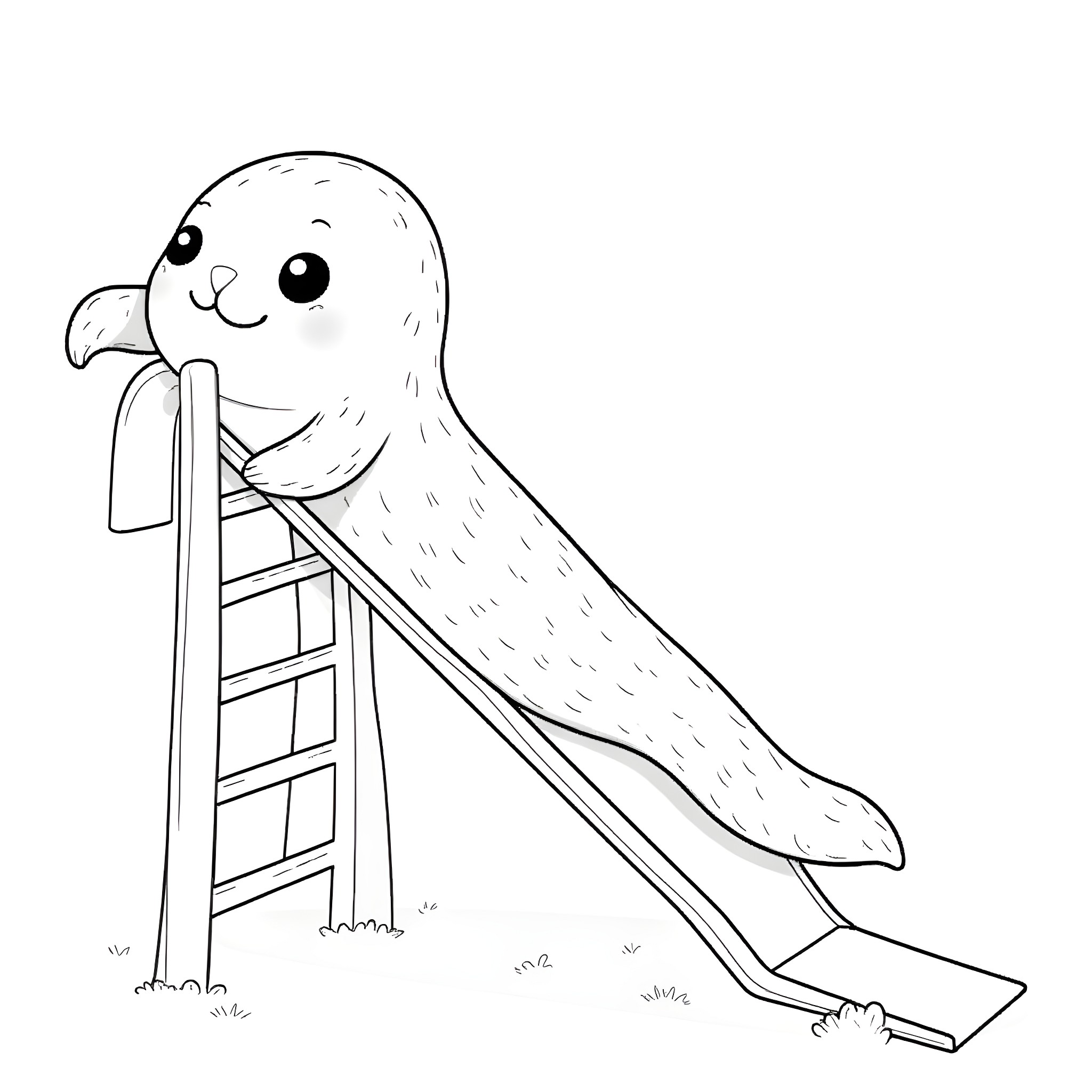 Axolotl playing on a slide Coloring Page (free black-and-white line drawing printable PDF for all, from beginners to advanced learners, including children, teens, adults, and seniors)