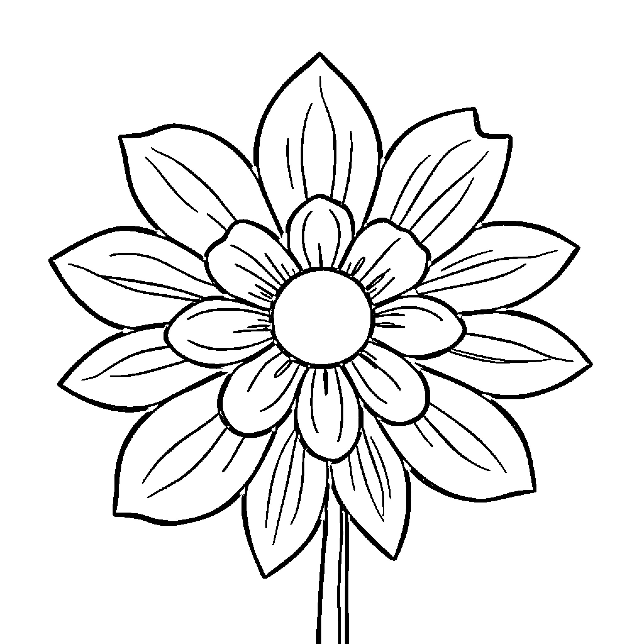 Flower with detailed petals and center Coloring Page (free black-and-white line drawing printable PDF for all, from beginners to advanced learners, including children, teens, adults, and seniors)