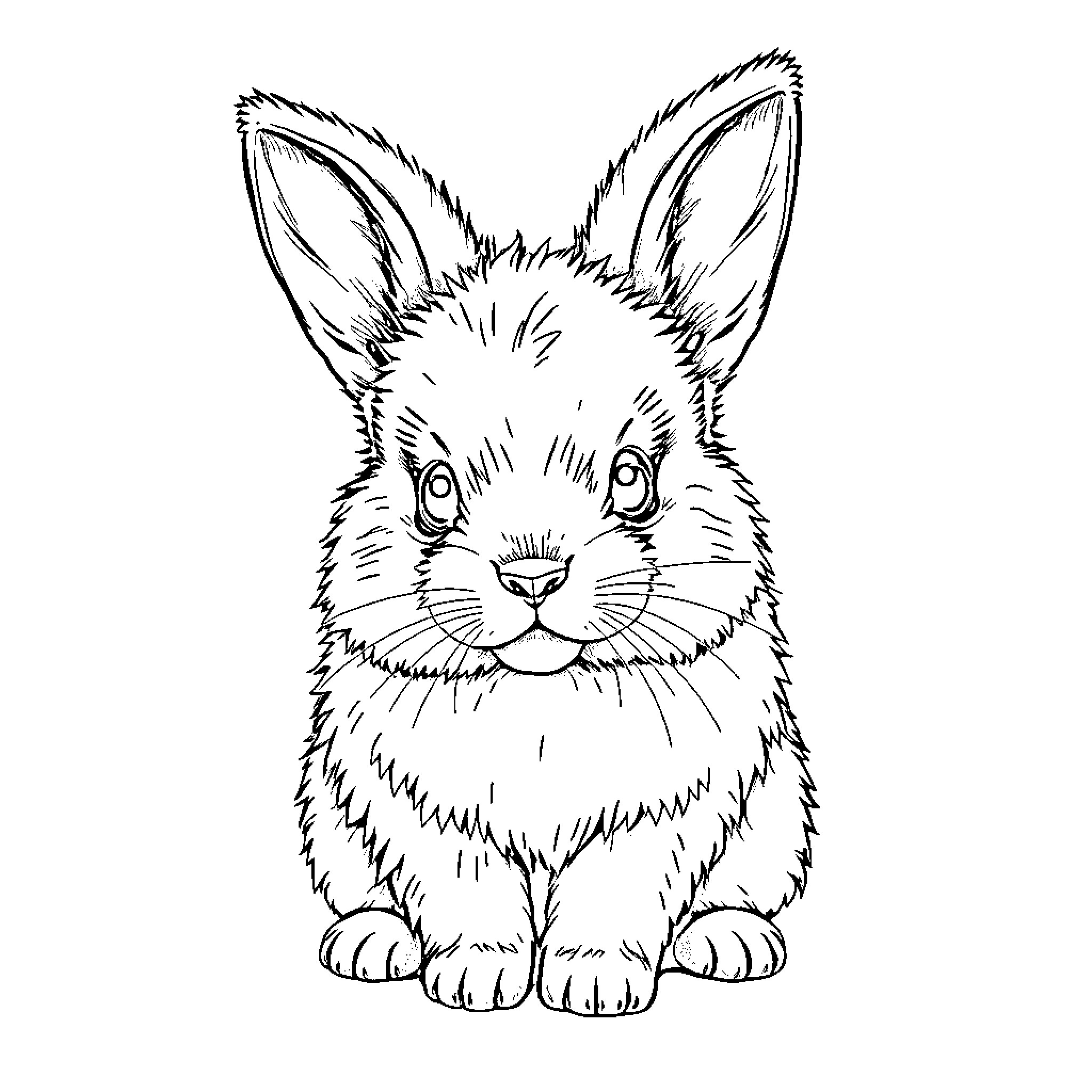 Bunny with Expressive Features Coloring Page (free black-and-white line drawing printable PDF for all, from beginners to advanced learners, including children, teens, adults, and seniors)