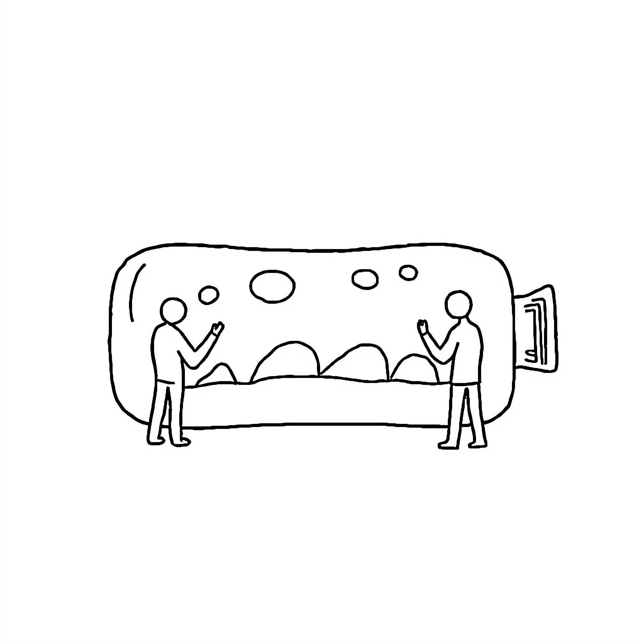 Botón people discussing at the table Coloring Page (free black-and-white line drawing printable PDF for all, from beginners to advanced learners, including children, teens, adults, and seniors)