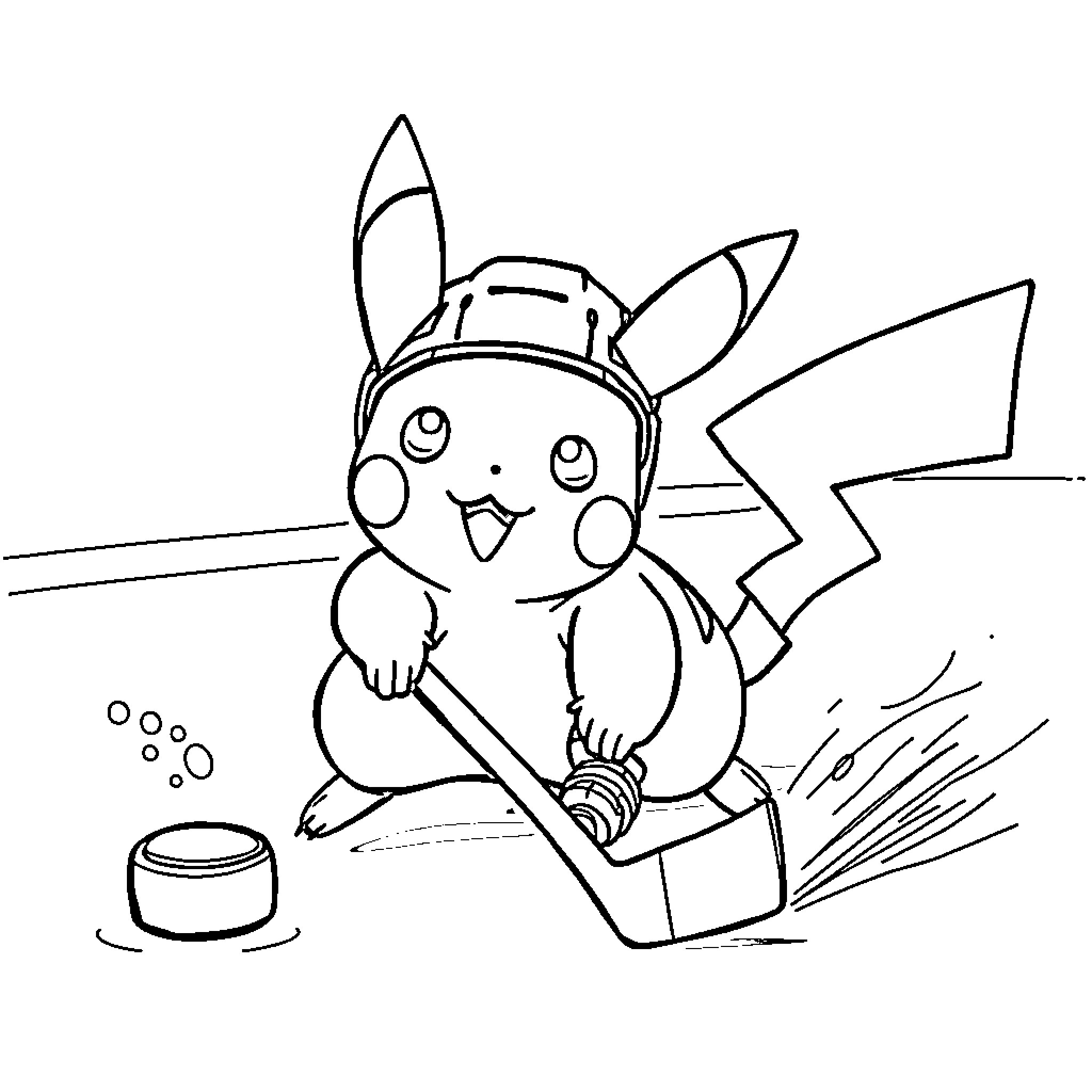Pikachu cooking a meal with excitement Coloring Page (free black-and-white line drawing printable PDF for all, from beginners to advanced learners, including children, teens, adults, and seniors)
