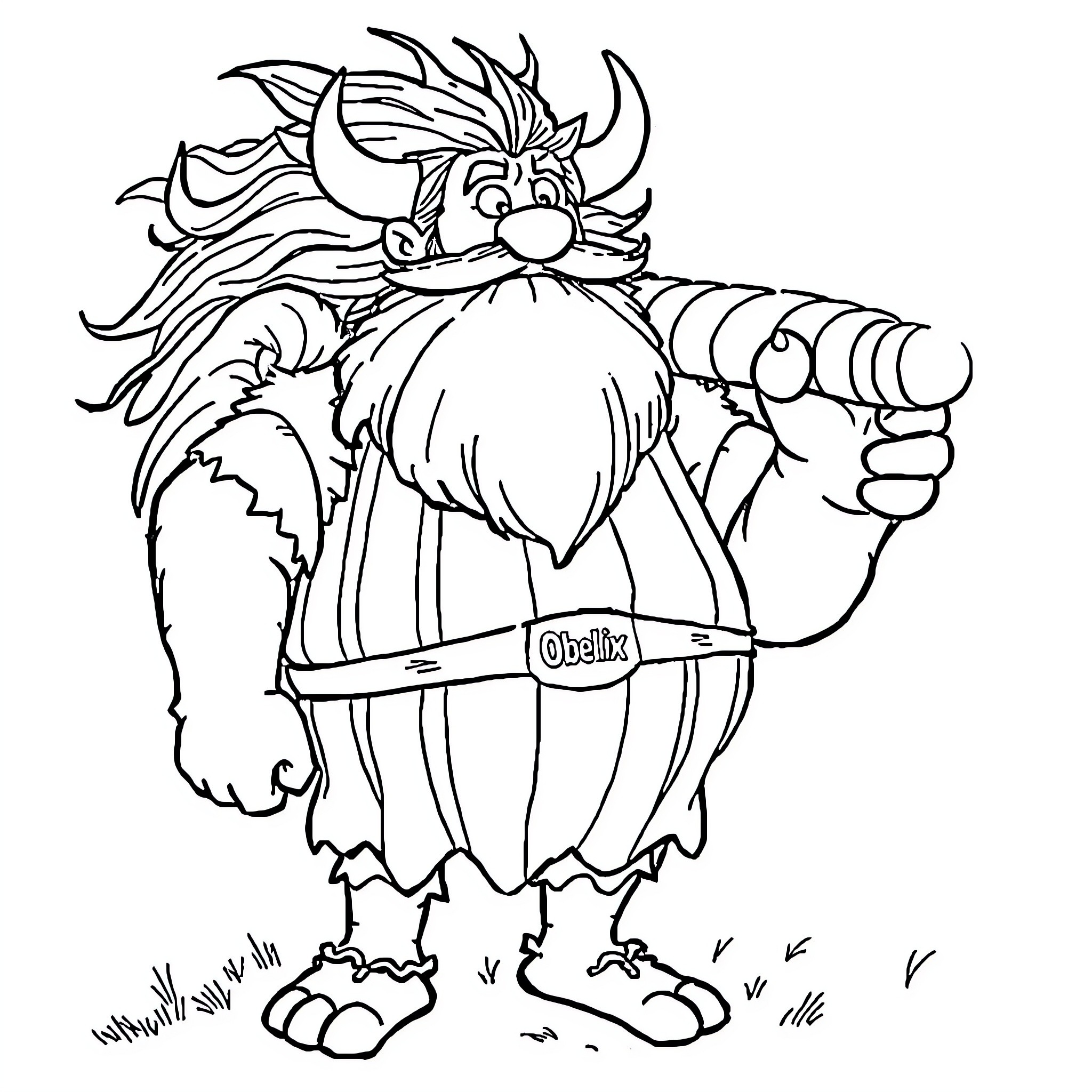 Obelix in action with a determined expression Coloring Page (free black-and-white line drawing printable PDF for all, from beginners to advanced learners, including children, teens, adults, and seniors)