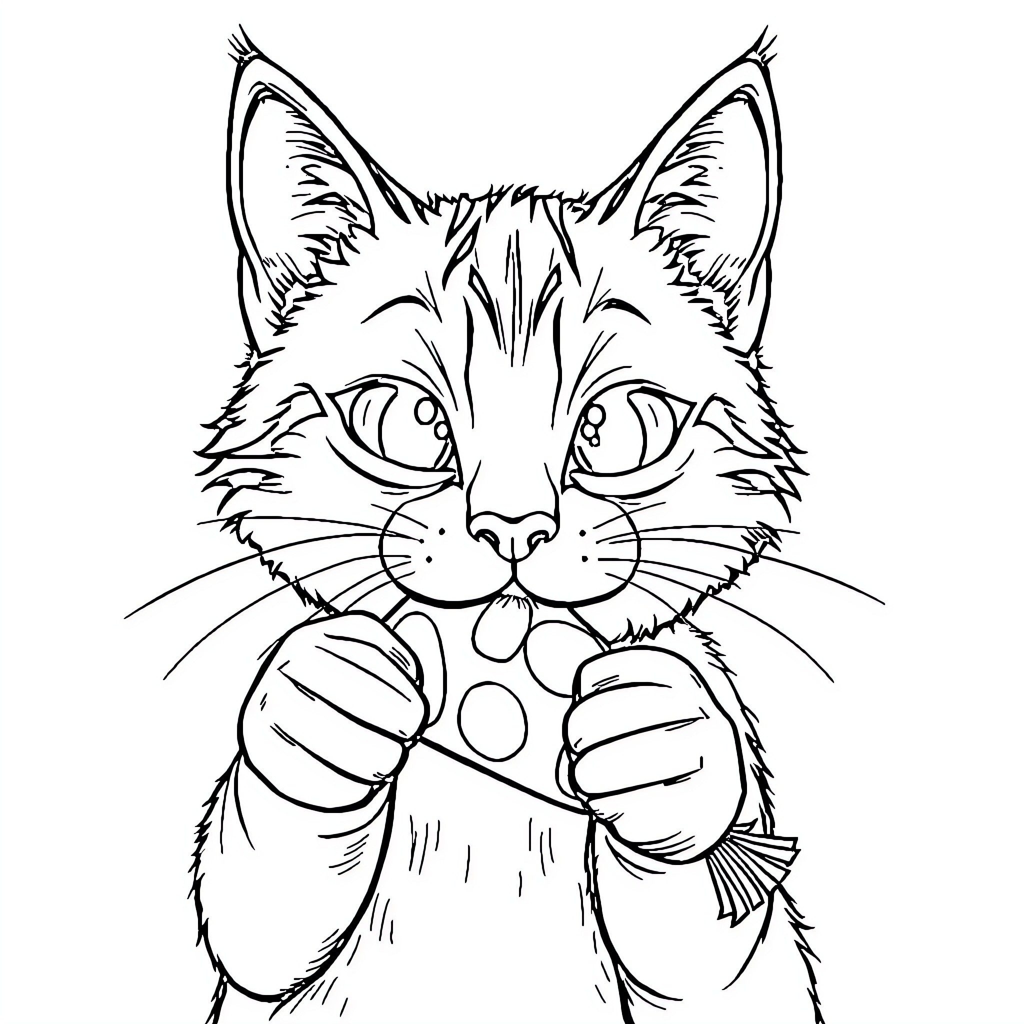 Cat Giving a Thumbs Up Coloring Page (free black-and-white line drawing printable PDF for all, from beginners to advanced learners, including children, teens, adults, and seniors)