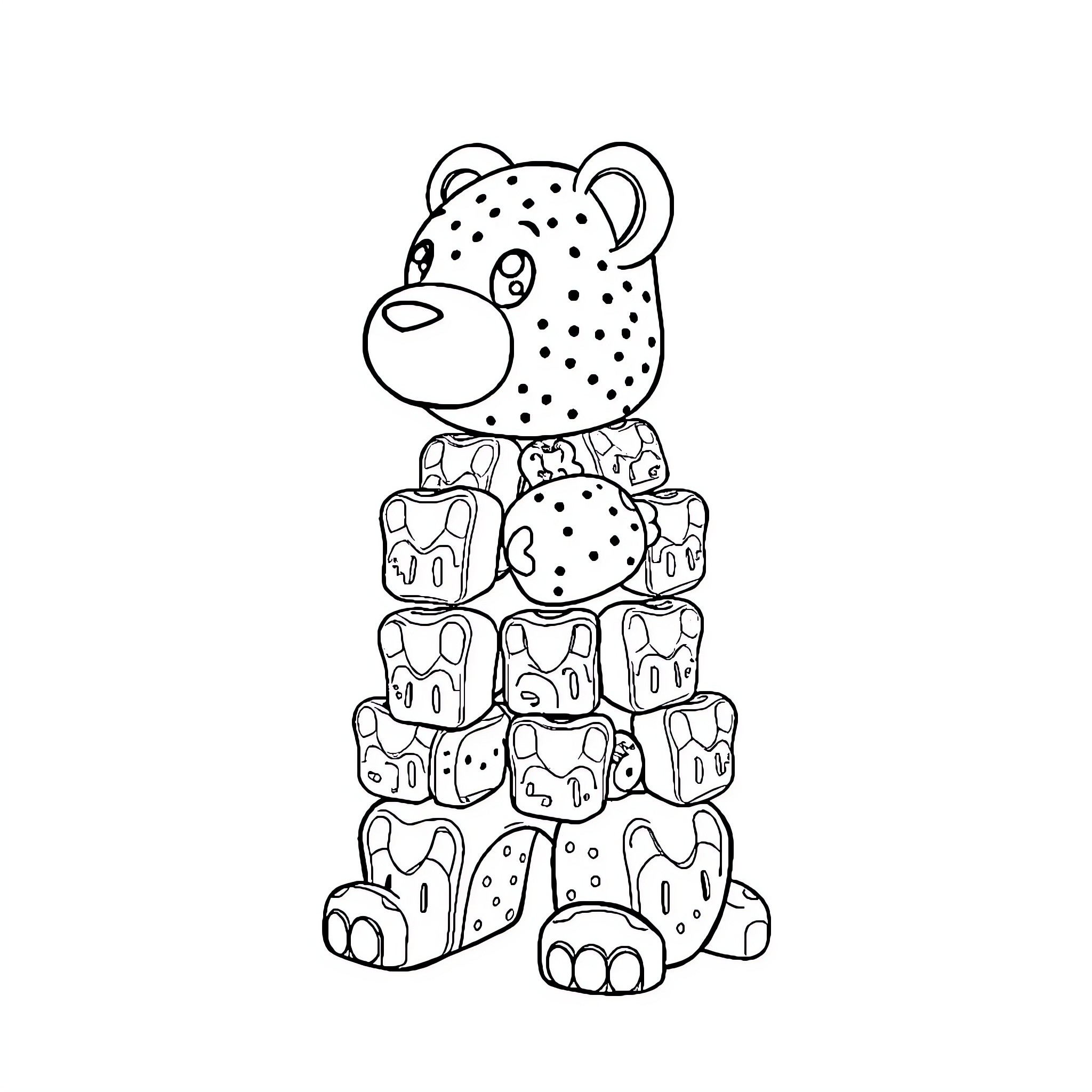 Creature made of geometric shapes Coloring Page (free black-and-white line drawing printable PDF for all, from beginners to advanced learners, including children, teens, adults, and seniors)