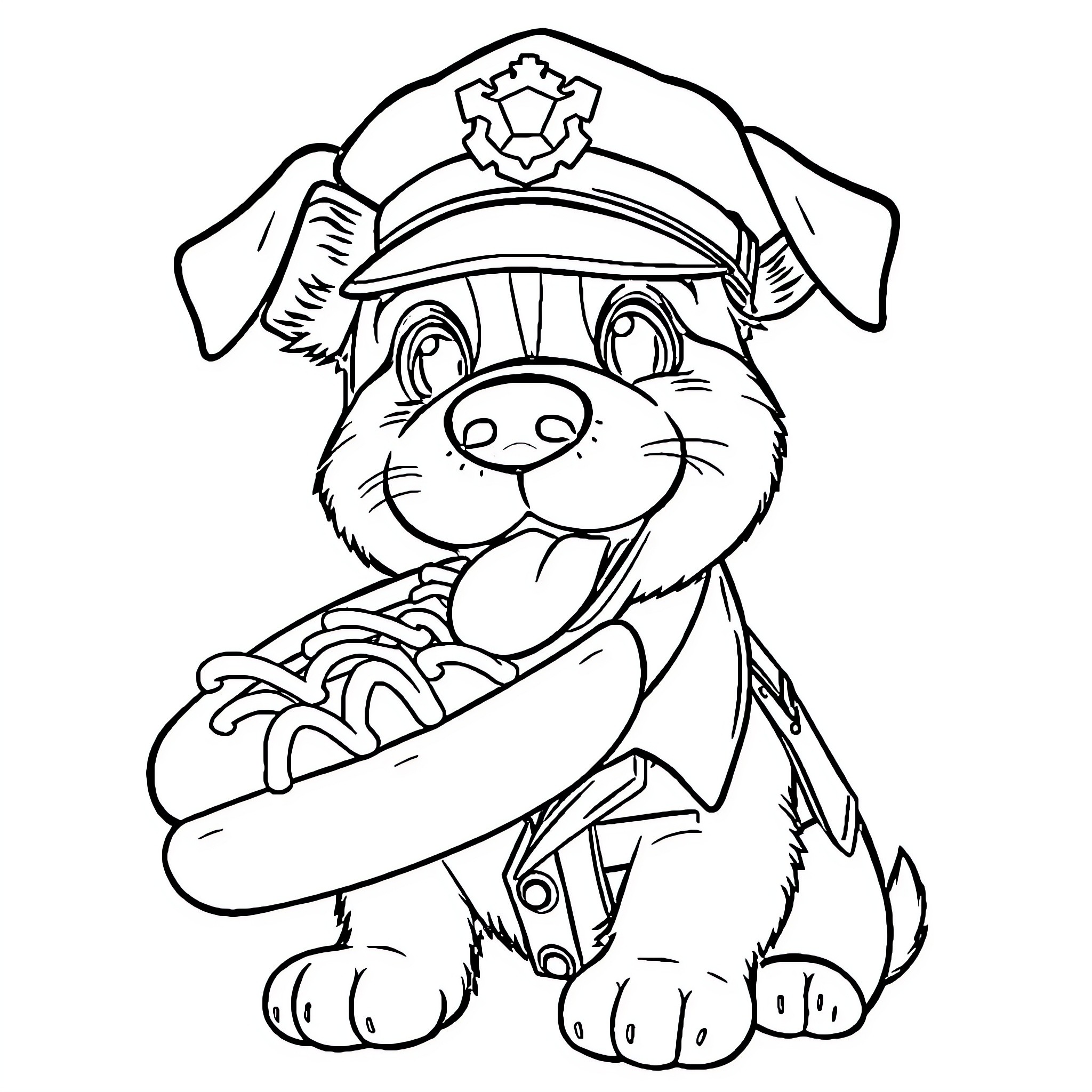 Dog dressed as police officer Coloring Page (free black-and-white line drawing printable PDF for all, from beginners to advanced learners, including children, teens, adults, and seniors)