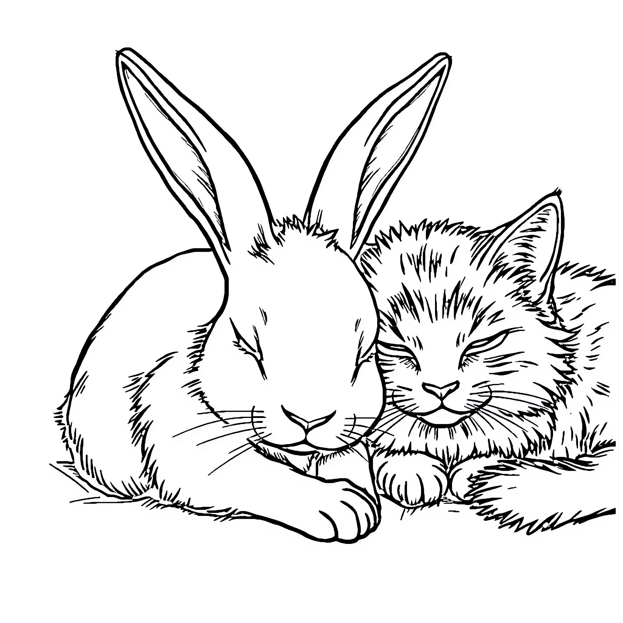 Bunny resting peacefully in the wild Coloring Page (free black-and-white line drawing printable PDF for all, from beginners to advanced learners, including children, teens, adults, and seniors)