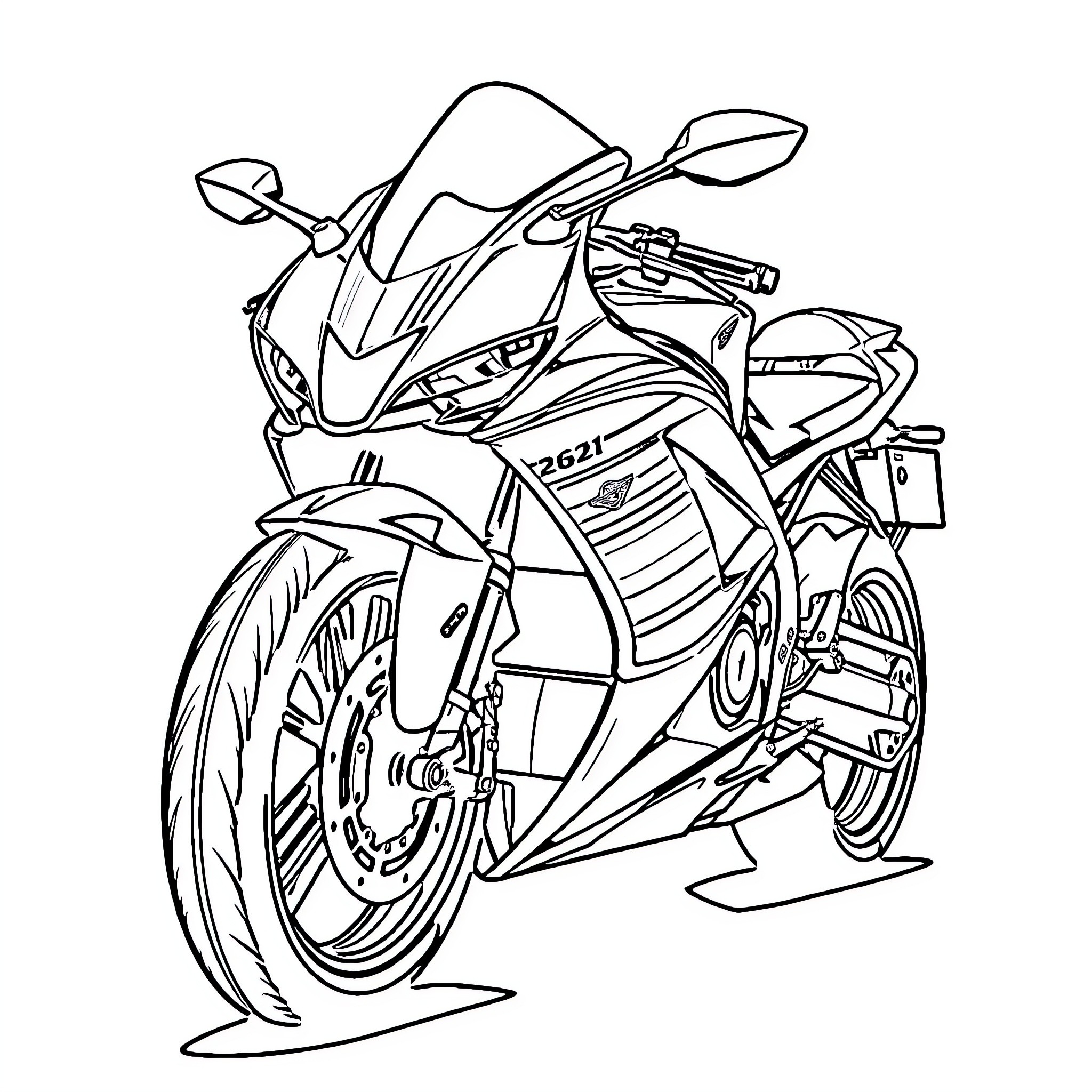 Motorcycle in action with sporty design Coloring Page (free black-and-white line drawing printable PDF for all, from beginners to advanced learners, including children, teens, adults, and seniors)