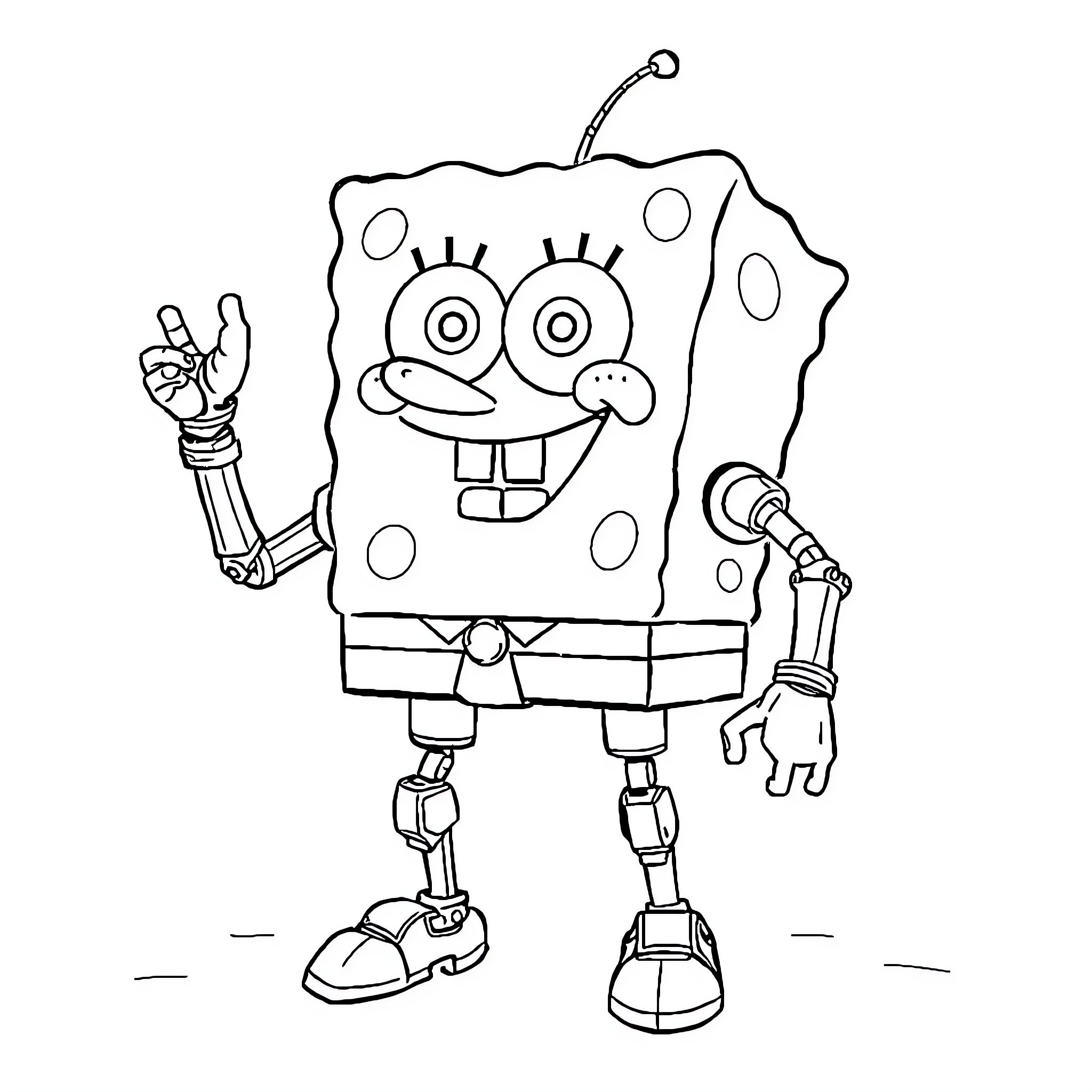 Spongebob doing silly poses and expressions Coloring Page (free black-and-white line drawing printable PDF for all, from beginners to advanced learners, including children, teens, adults, and seniors)