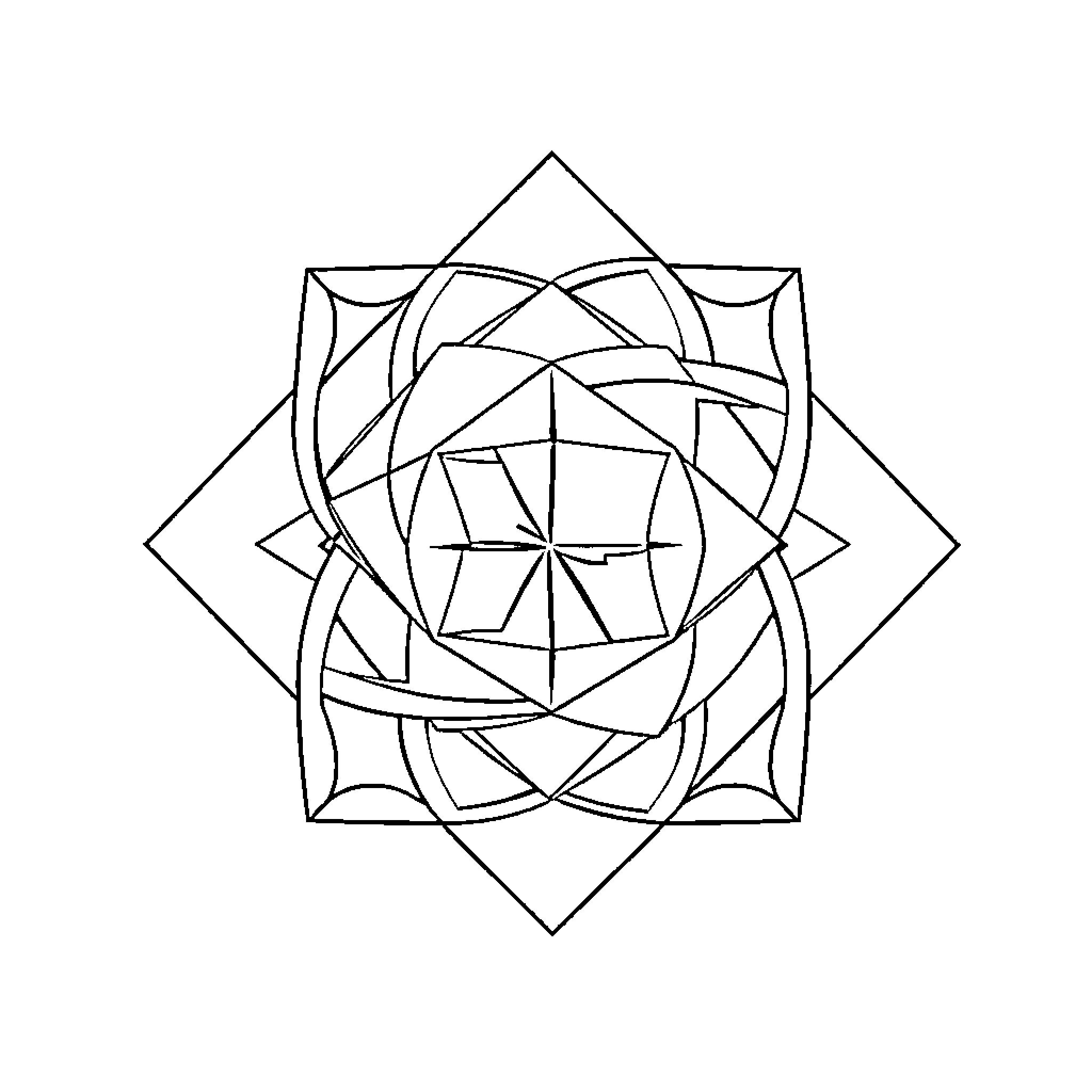 Geometric Design of Abstract Shapes and Patterns Coloring Page (free black-and-white line drawing printable PDF for all, from beginners to advanced learners, including children, teens, adults, and seniors)