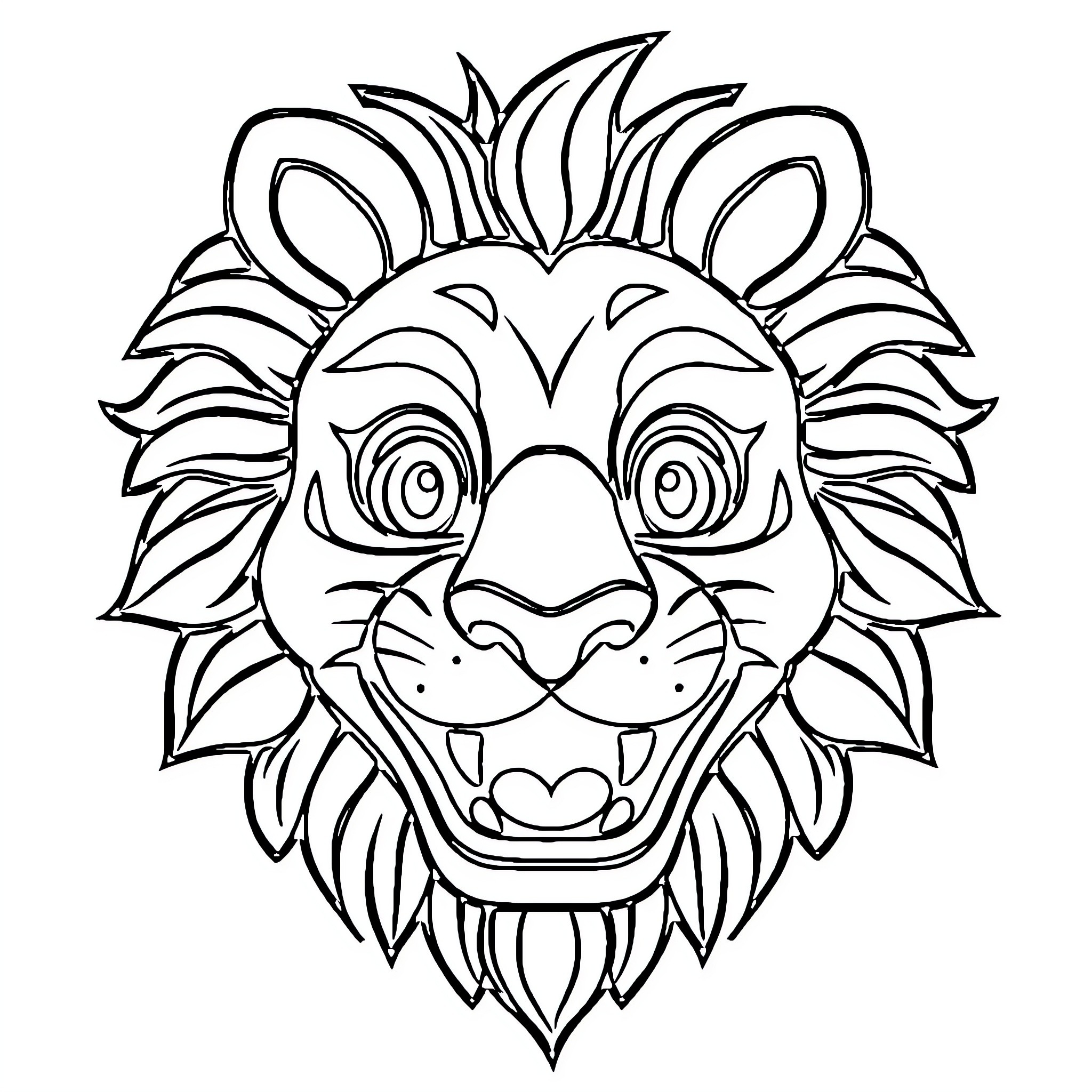 Lion with ornate features and expression Coloring Page (free black-and-white line drawing printable PDF for all, from beginners to advanced learners, including children, teens, adults, and seniors)