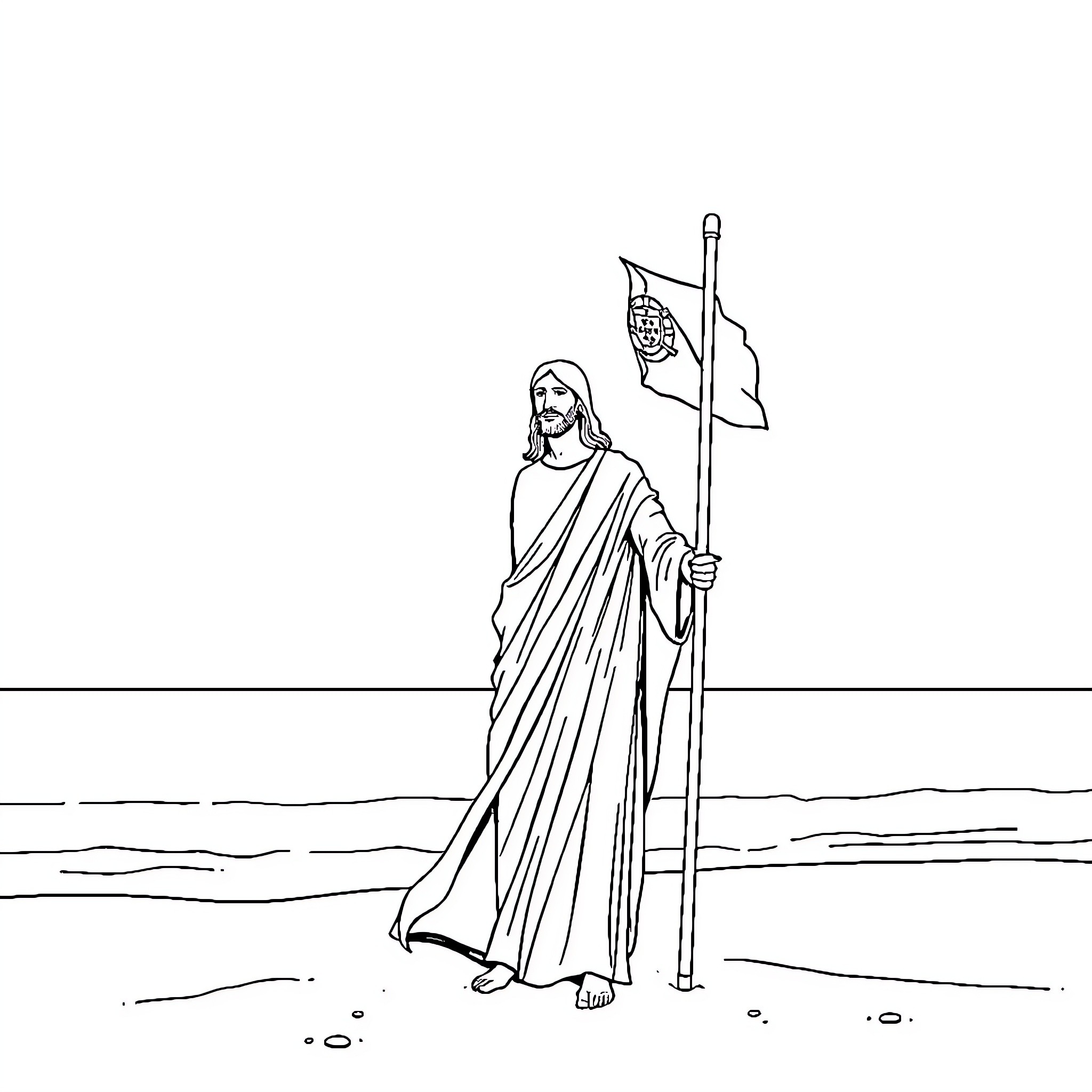 Jesus Christ carrying a cross in the wilderness Coloring Page (free black-and-white line drawing printable PDF for all, from beginners to advanced learners, including children, teens, adults, and seniors)