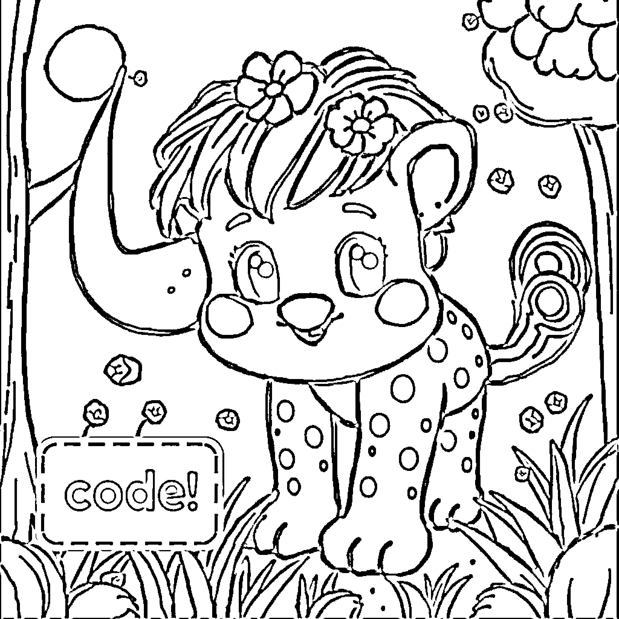 Coupon Coloring Page with Adorable Creature Coloring Page (free black-and-white line drawing printable PDF for all, from beginners to advanced learners, including children, teens, adults, and seniors)