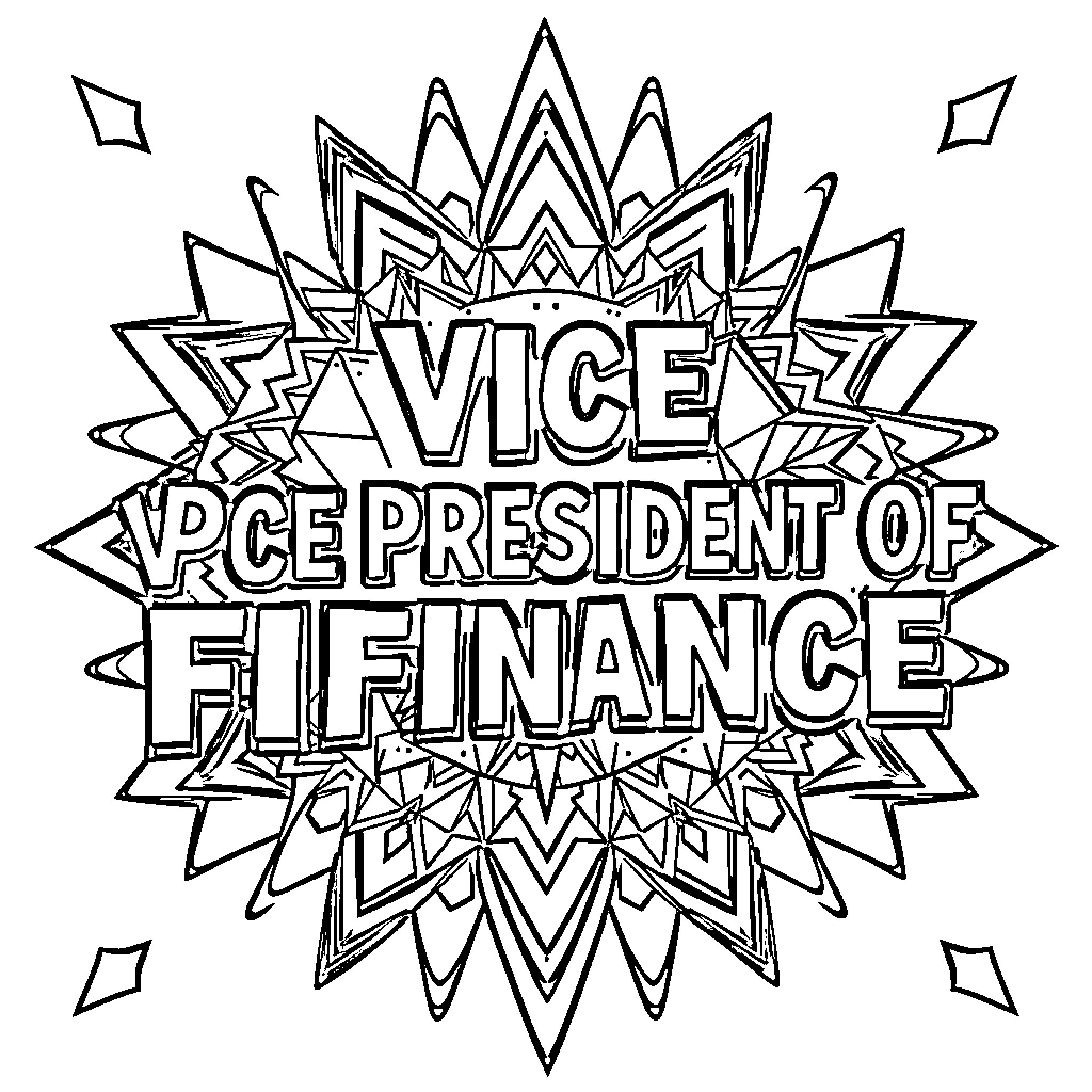 Vice President of Finance Surrounded by Detailed Graphical Design Coloring Page (free black-and-white line drawing printable PDF for all, from beginners to advanced learners, including children, teens, adults, and seniors)