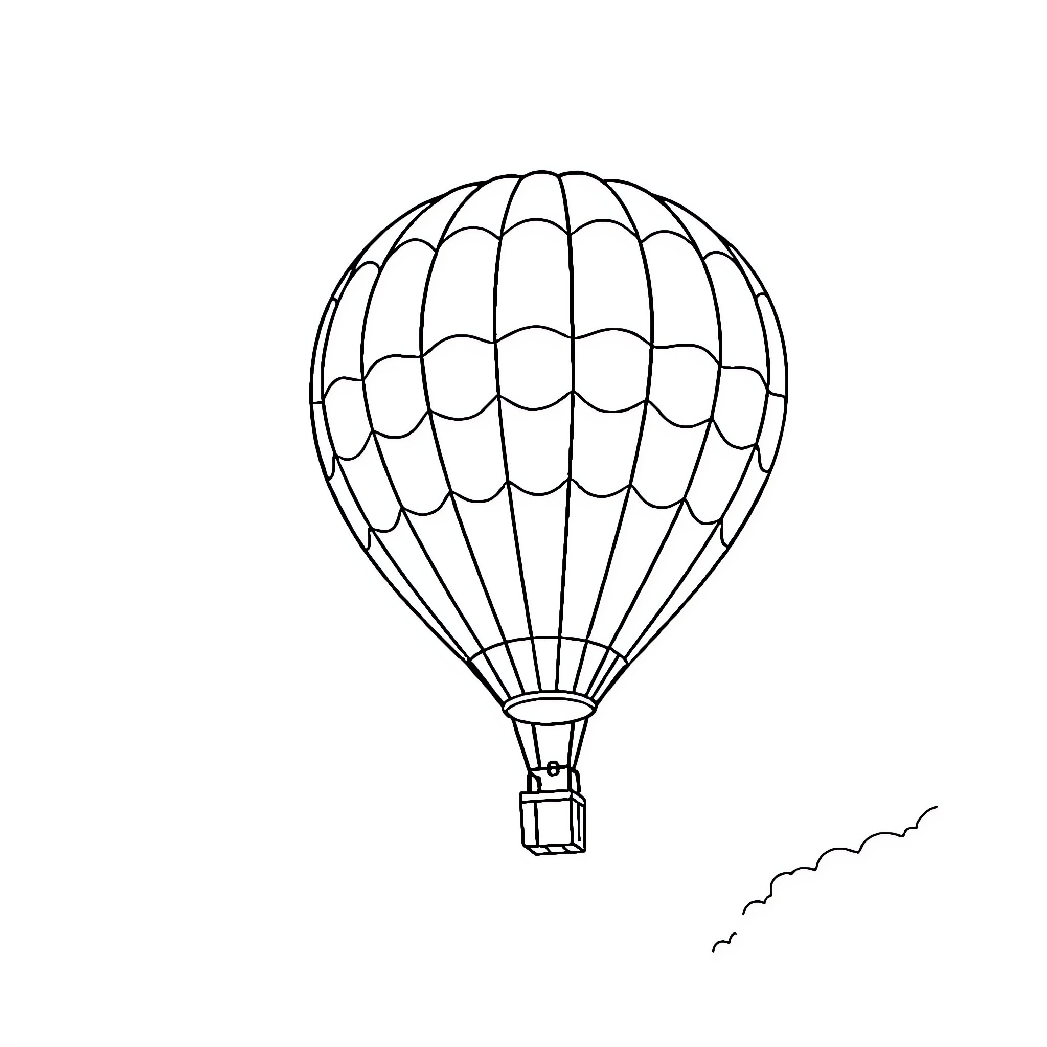 Hot Air Balloon Floating in the Sky Coloring Page (free black-and-white line drawing printable PDF for all, from beginners to advanced learners, including children, teens, adults, and seniors)