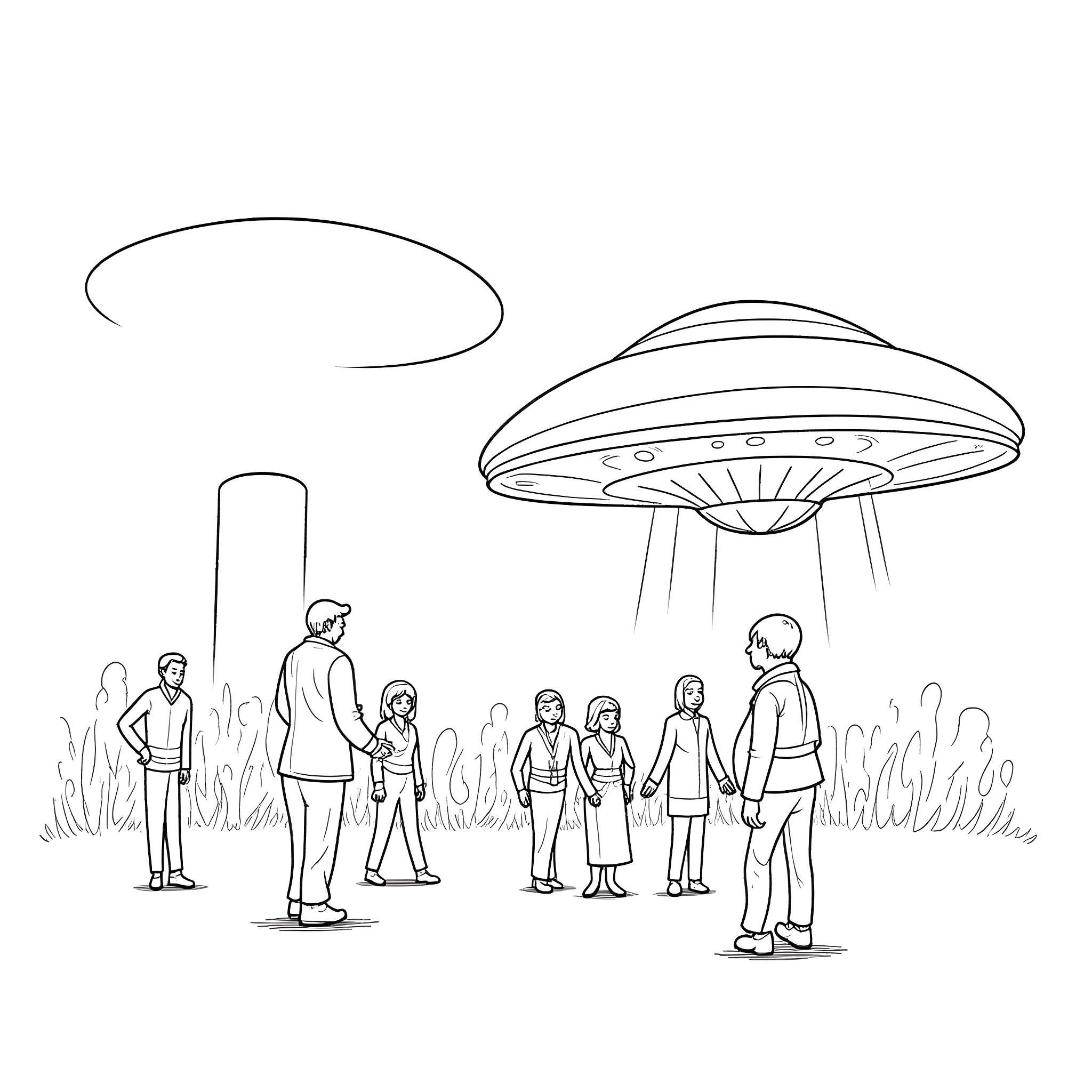 Project Blue Book: Unidentified Craft Sighting Coloring Page (free black-and-white line drawing printable PDF for all, from beginners to advanced learners, including children, teens, adults, and seniors)