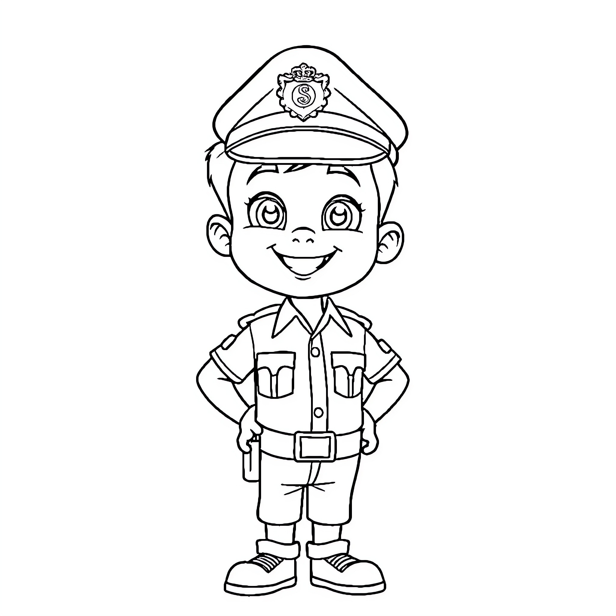 Singham the Smiling Police Officer Coloring Page (free black-and-white line drawing printable PDF for all, from beginners to advanced learners, including children, teens, adults, and seniors)
