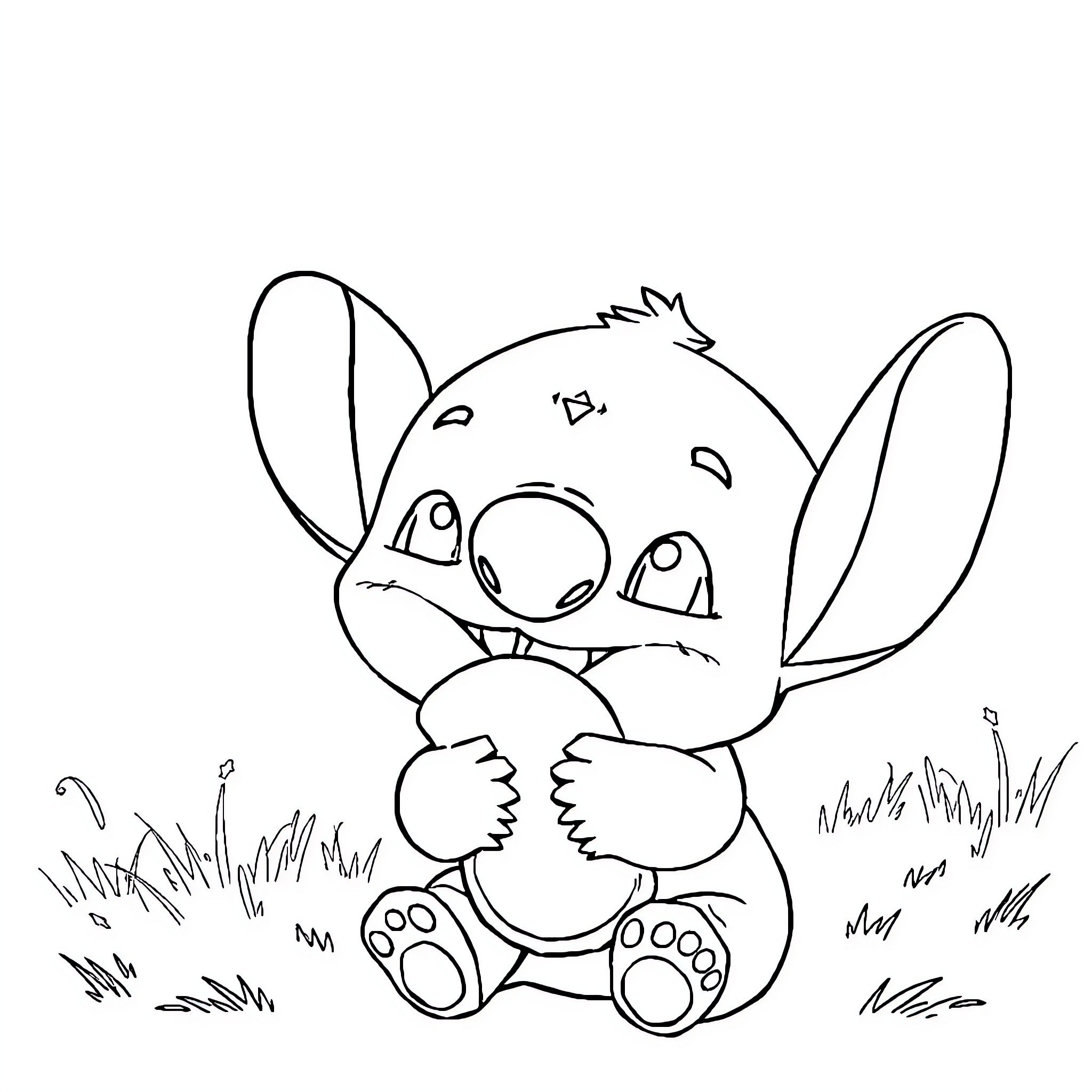Labubu Sitting Cutely on the Grass Coloring Page (free black-and-white line drawing printable PDF for all, from beginners to advanced learners, including children, teens, adults, and seniors)