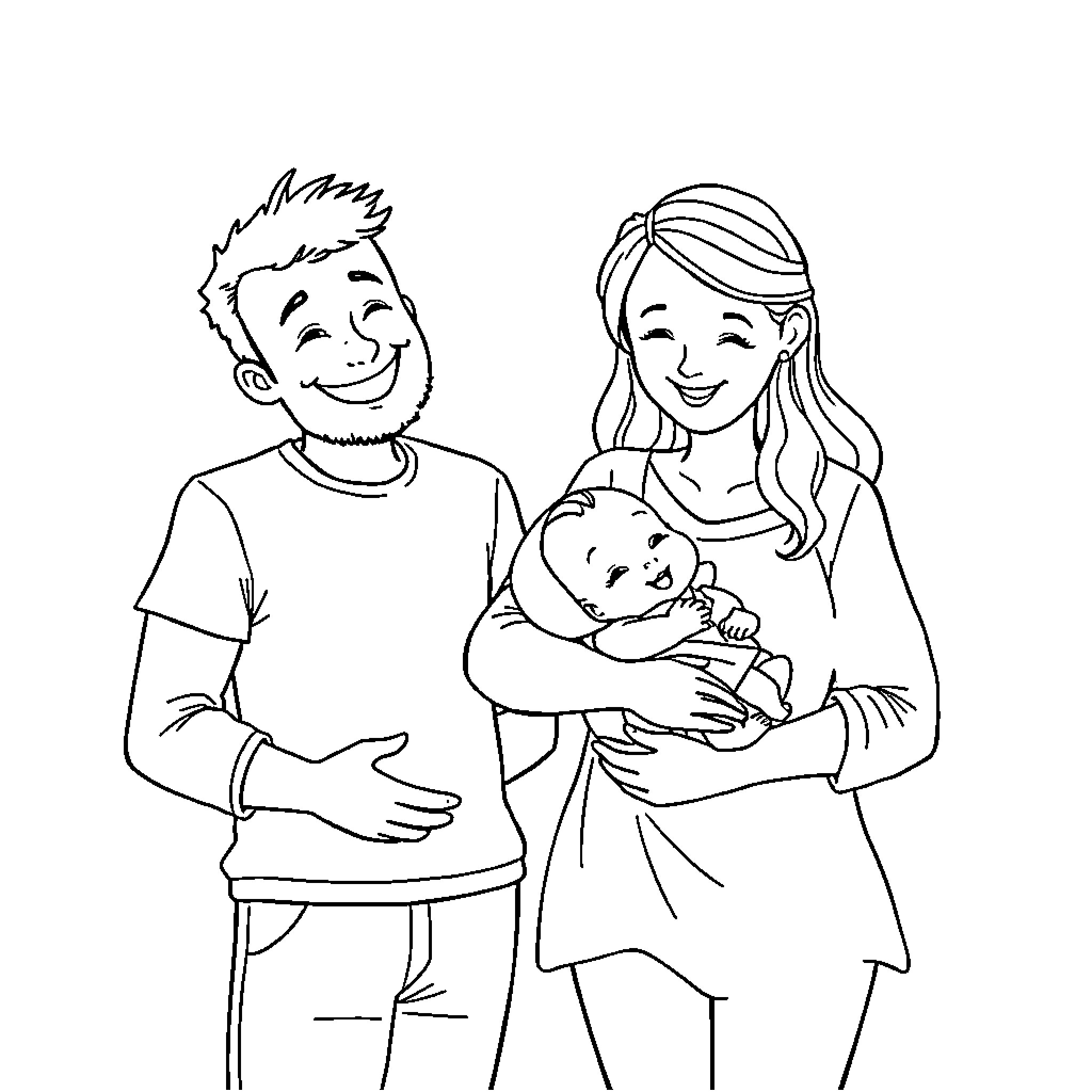 Family Enjoying Quality Time Together Coloring Page (free black-and-white line drawing printable PDF for all, from beginners to advanced learners, including children, teens, adults, and seniors)