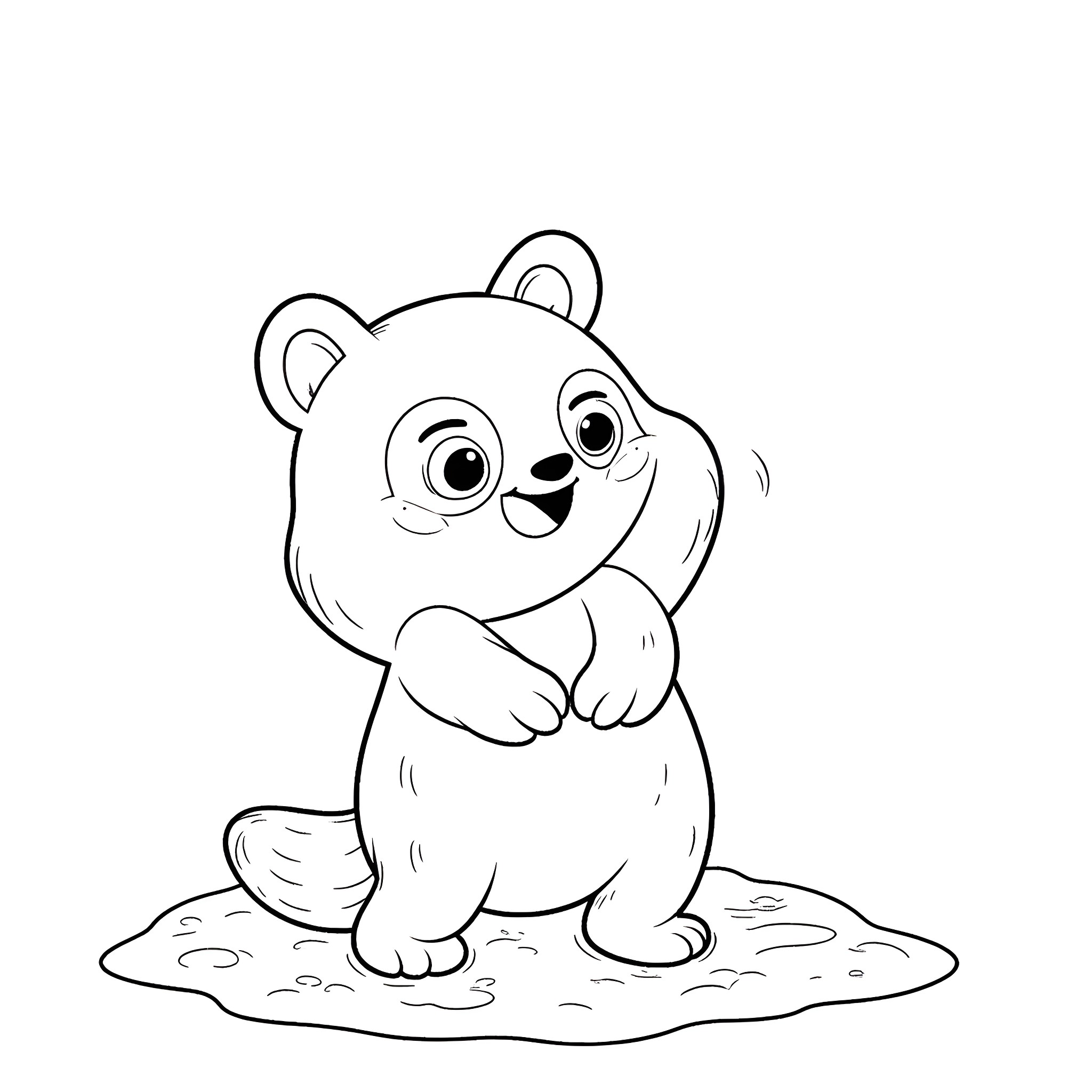 Panda playfully sitting on the ground Coloring Page (free black-and-white line drawing printable PDF for all, from beginners to advanced learners, including children, teens, adults, and seniors)