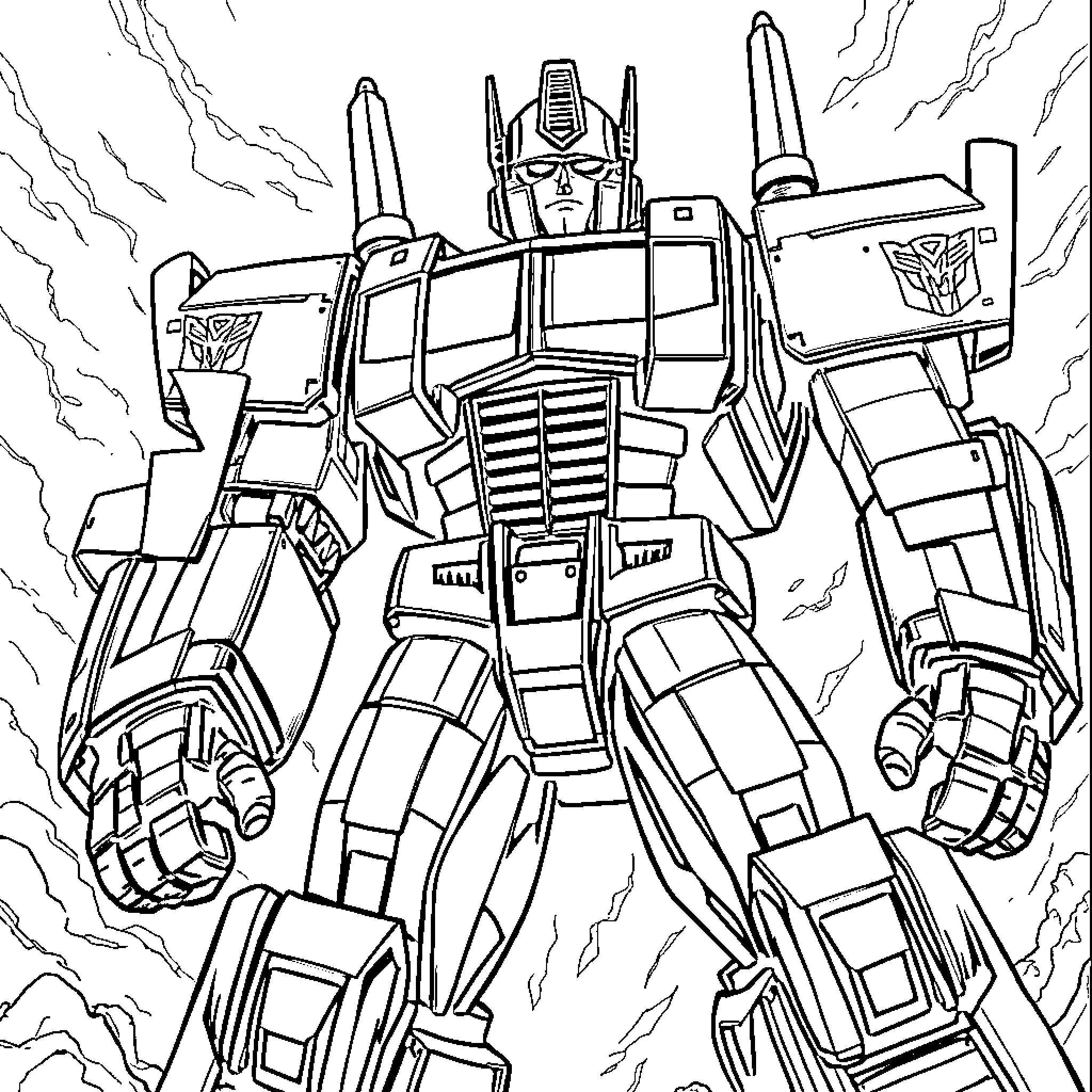 Magmus: Powerful Robotic Warrior in Action Coloring Page (free black-and-white line drawing printable PDF for all, from beginners to advanced learners, including children, teens, adults, and seniors)