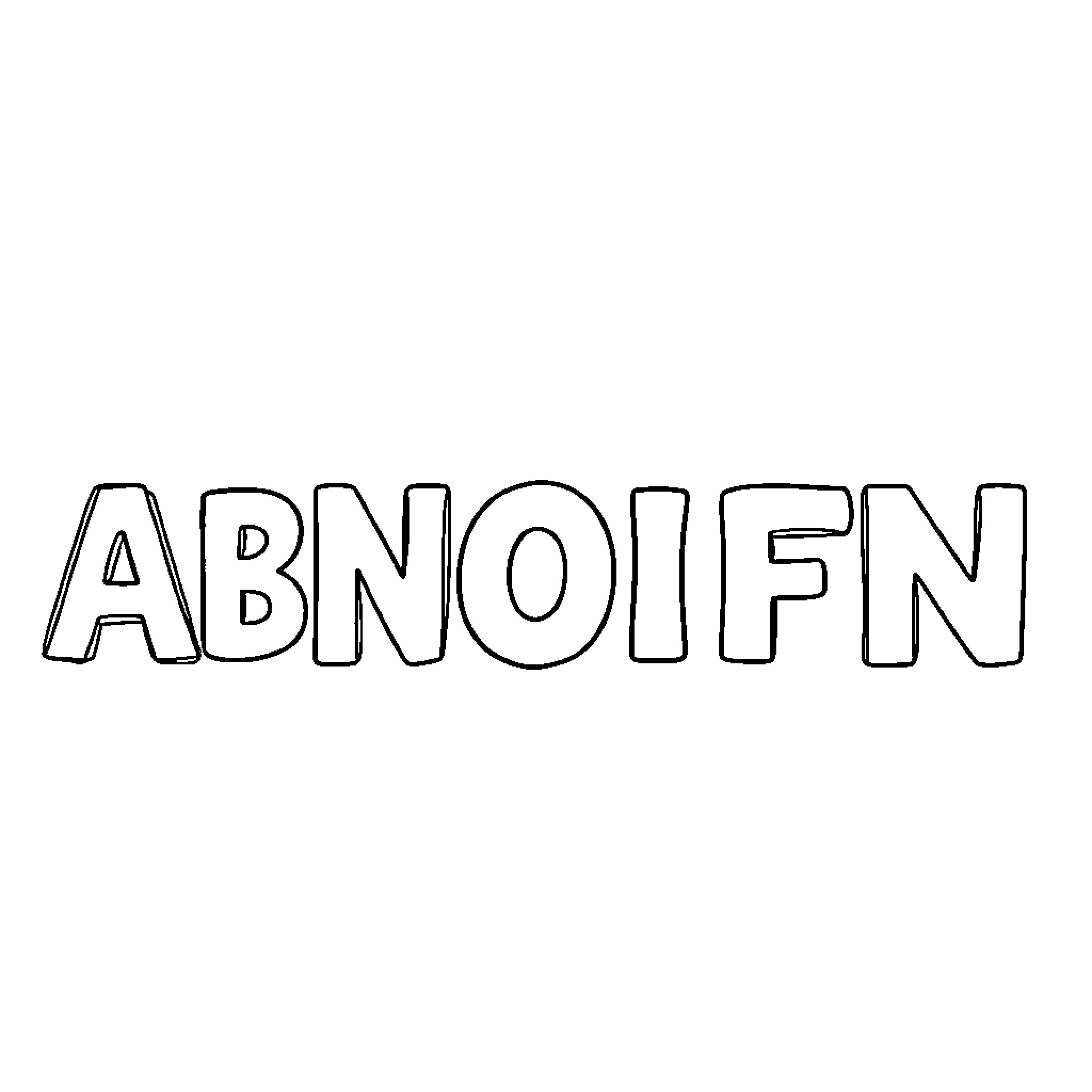Alphabet letters spelling out 'ABNOFN' Coloring Page (free black-and-white line drawing printable PDF for all, from beginners to advanced learners, including children, teens, adults, and seniors)