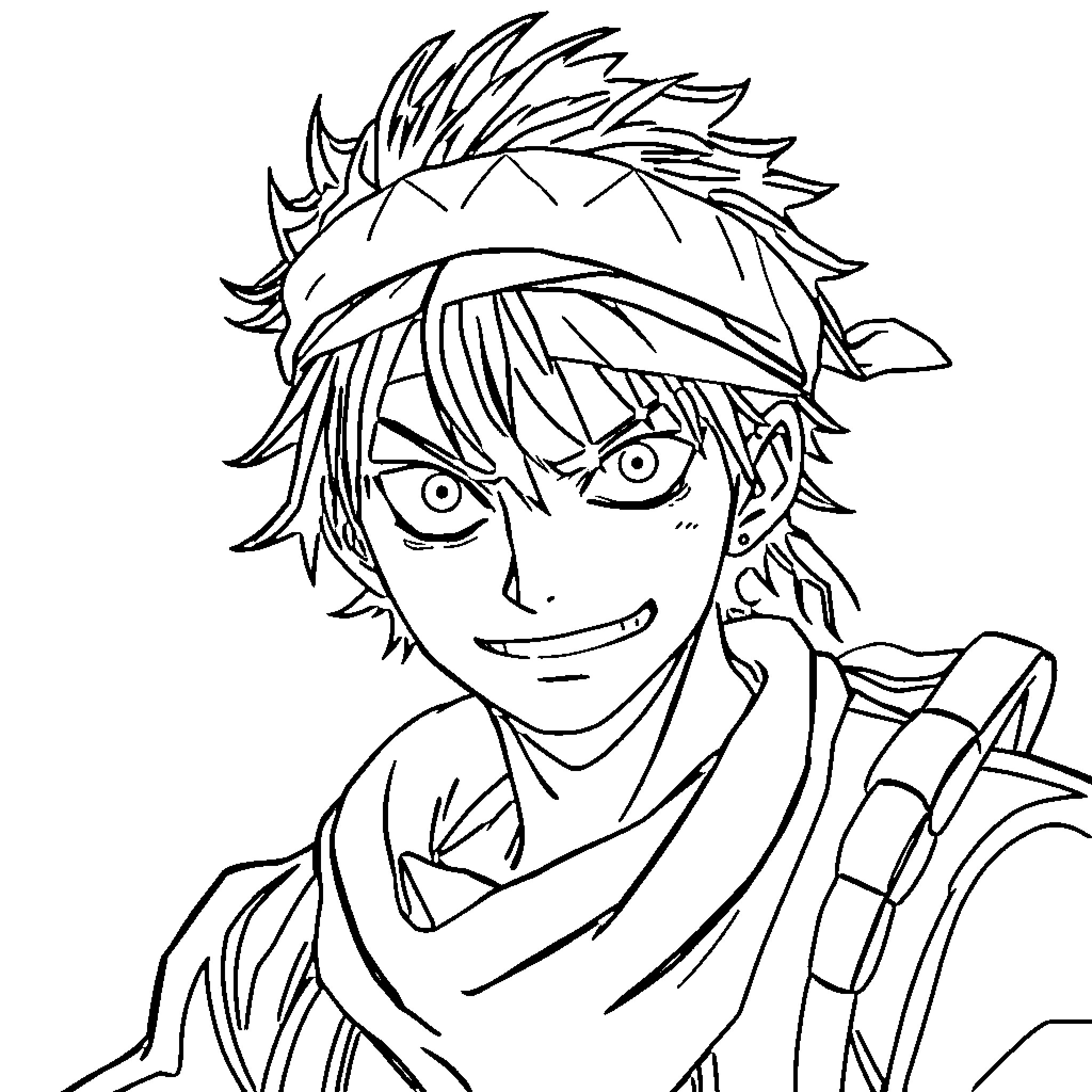 Zoro determined expression with bandana Coloring Page (free black-and-white line drawing printable PDF for all, from beginners to advanced learners, including children, teens, adults, and seniors)