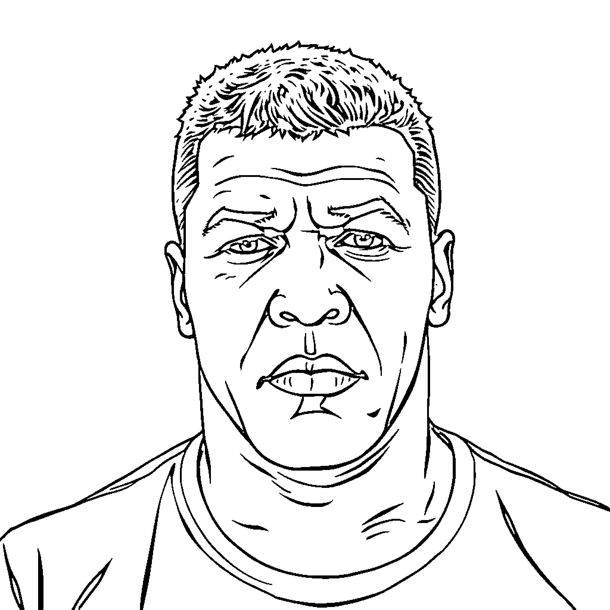 Tyson's Serious Expression in Black and White Sketch Coloring Page (free black-and-white line drawing printable PDF for all, from beginners to advanced learners, including children, teens, adults, and seniors)