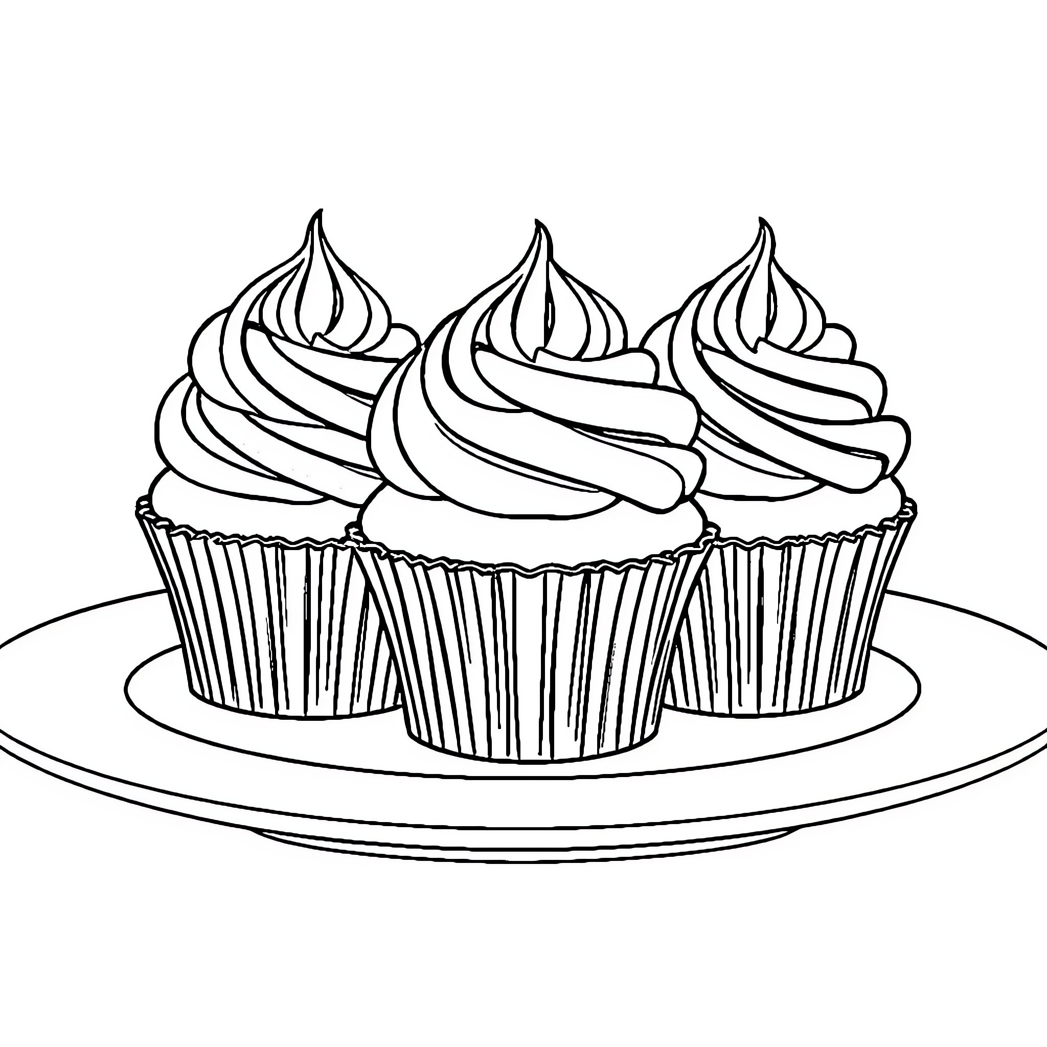 Cupcakes arranged on a plate Coloring Page (free black-and-white line drawing printable PDF for all, from beginners to advanced learners, including children, teens, adults, and seniors)