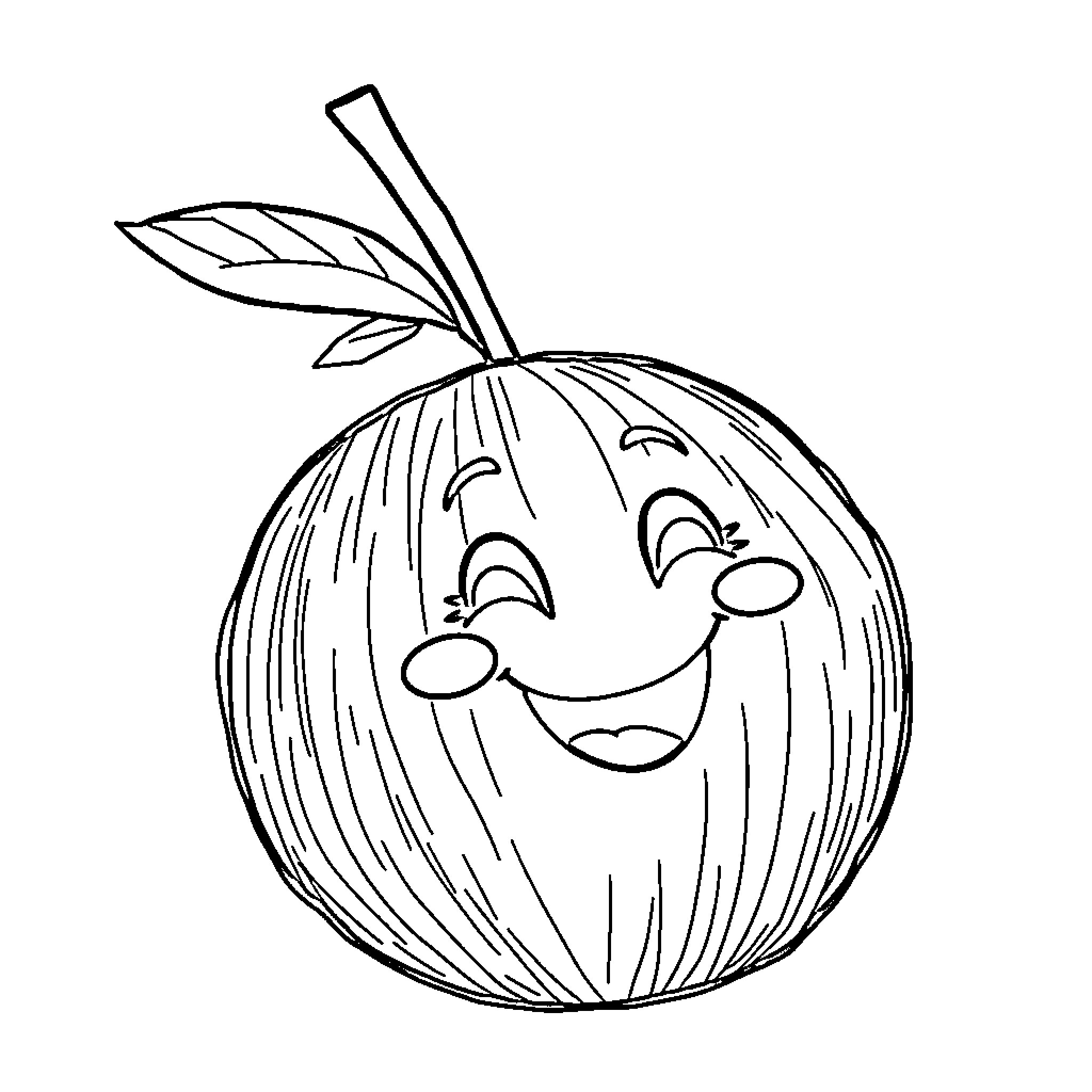 Coconut with a happy face Coloring Page (free black-and-white line drawing printable PDF for all, from beginners to advanced learners, including children, teens, adults, and seniors)